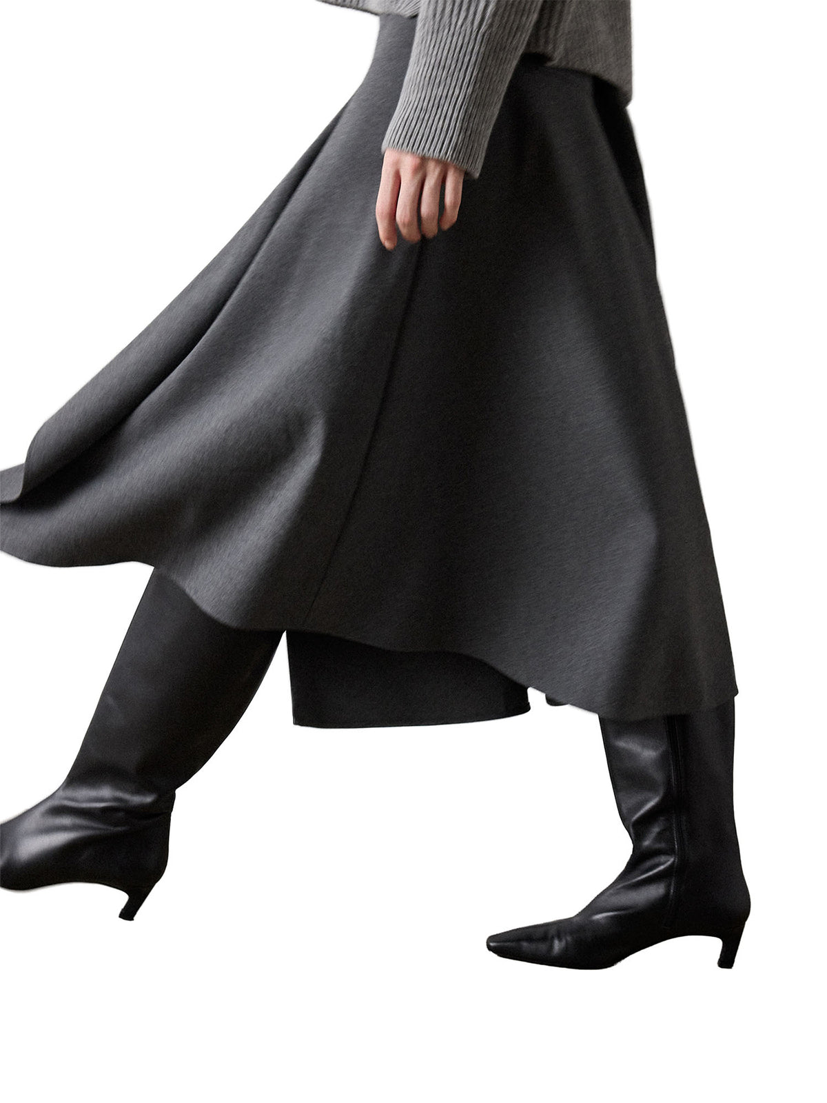 Heeled Leather Knee High Boot
