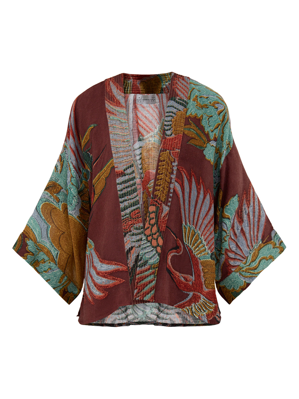 Crane Wool Short Kimono - Brown