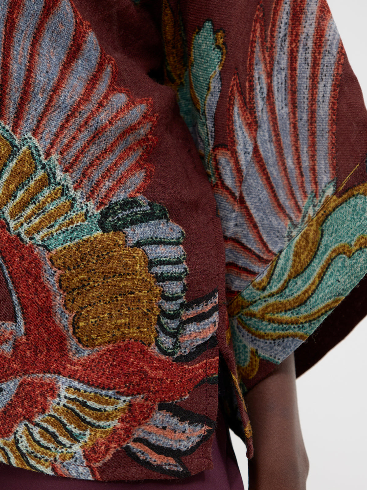 Crane Wool Short Kimono - Brown