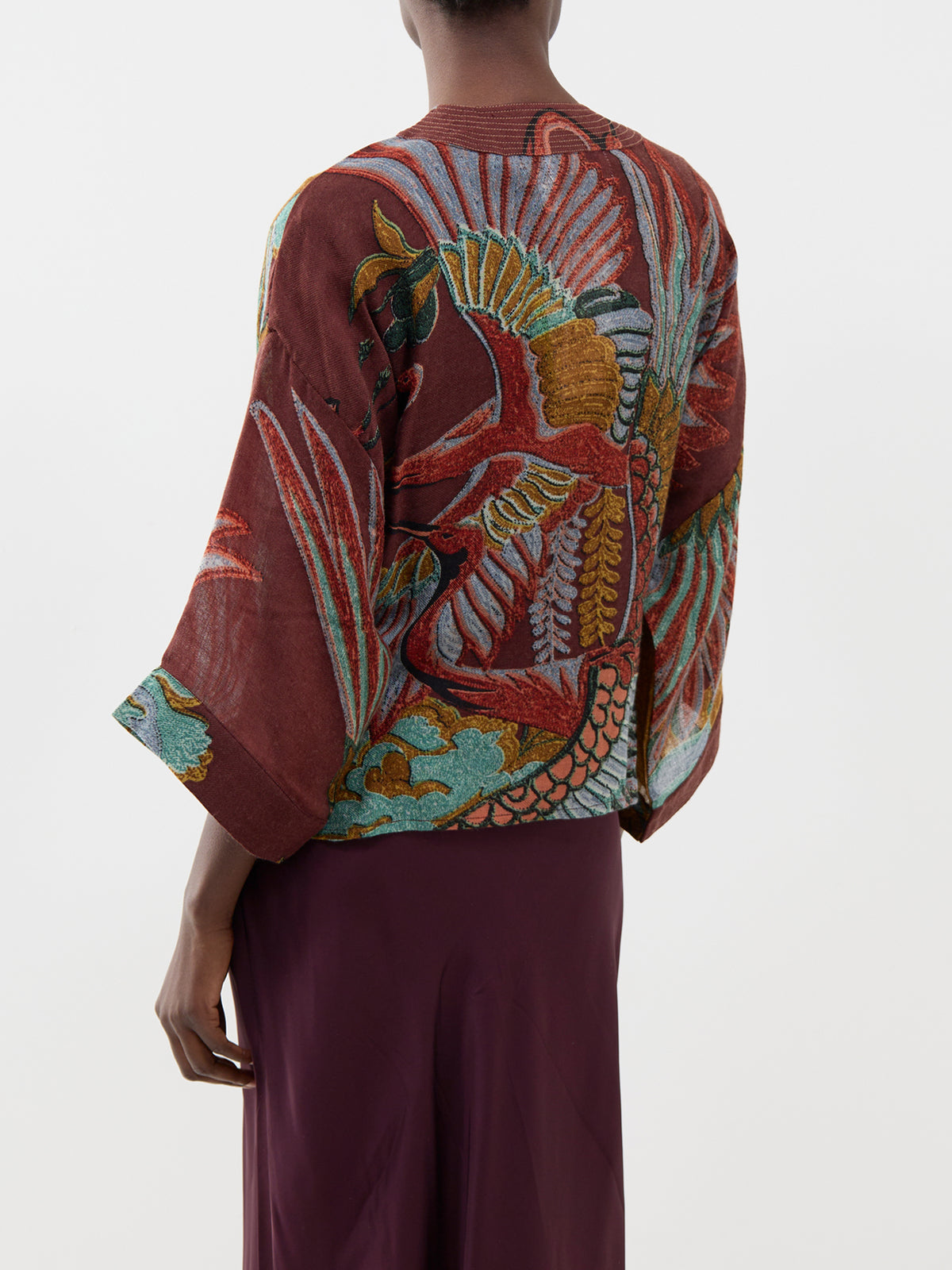 Crane Wool Short Kimono - Brown