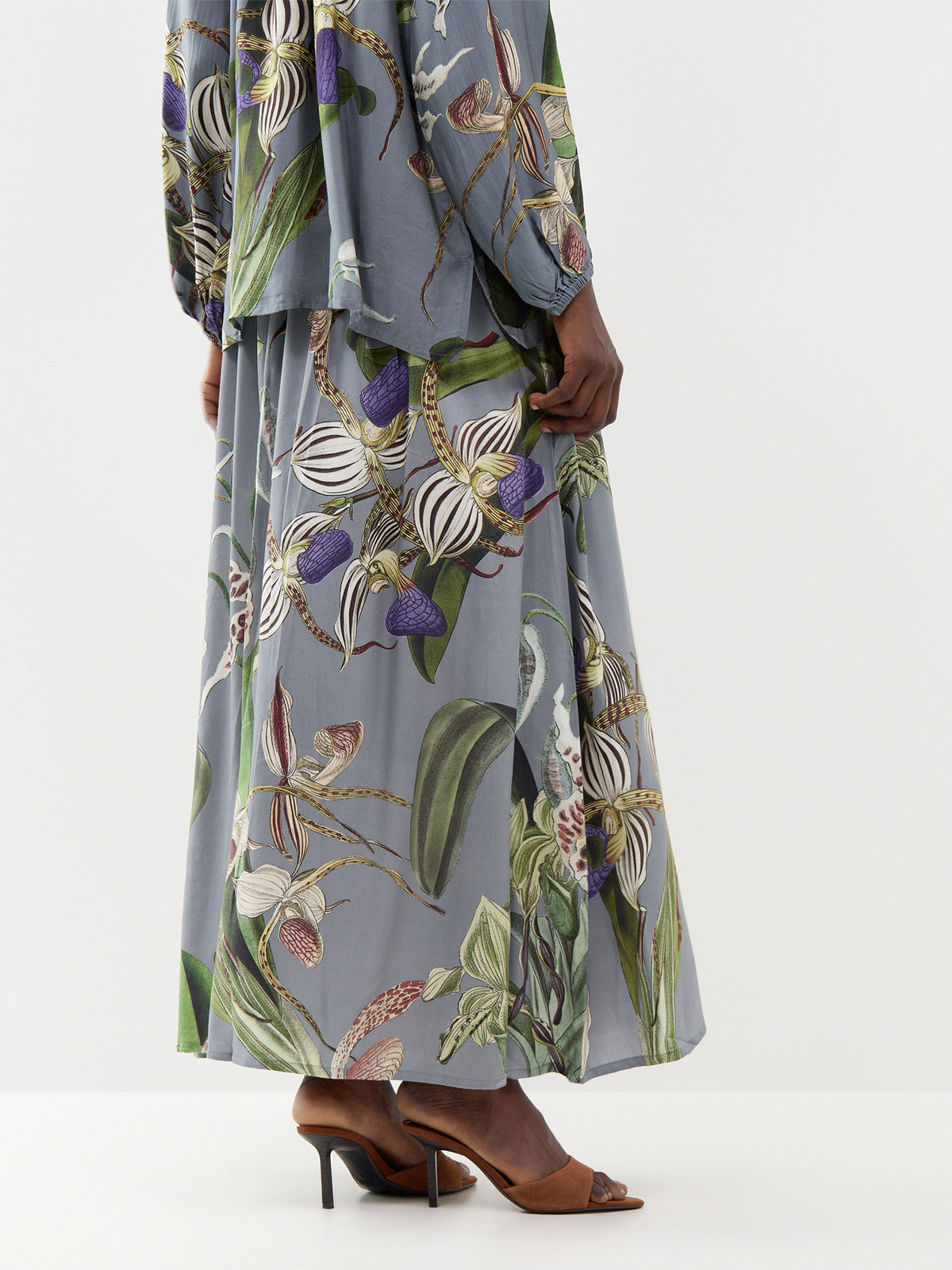 Orchid TENCEL A-Line Maxi Skirt - Grey