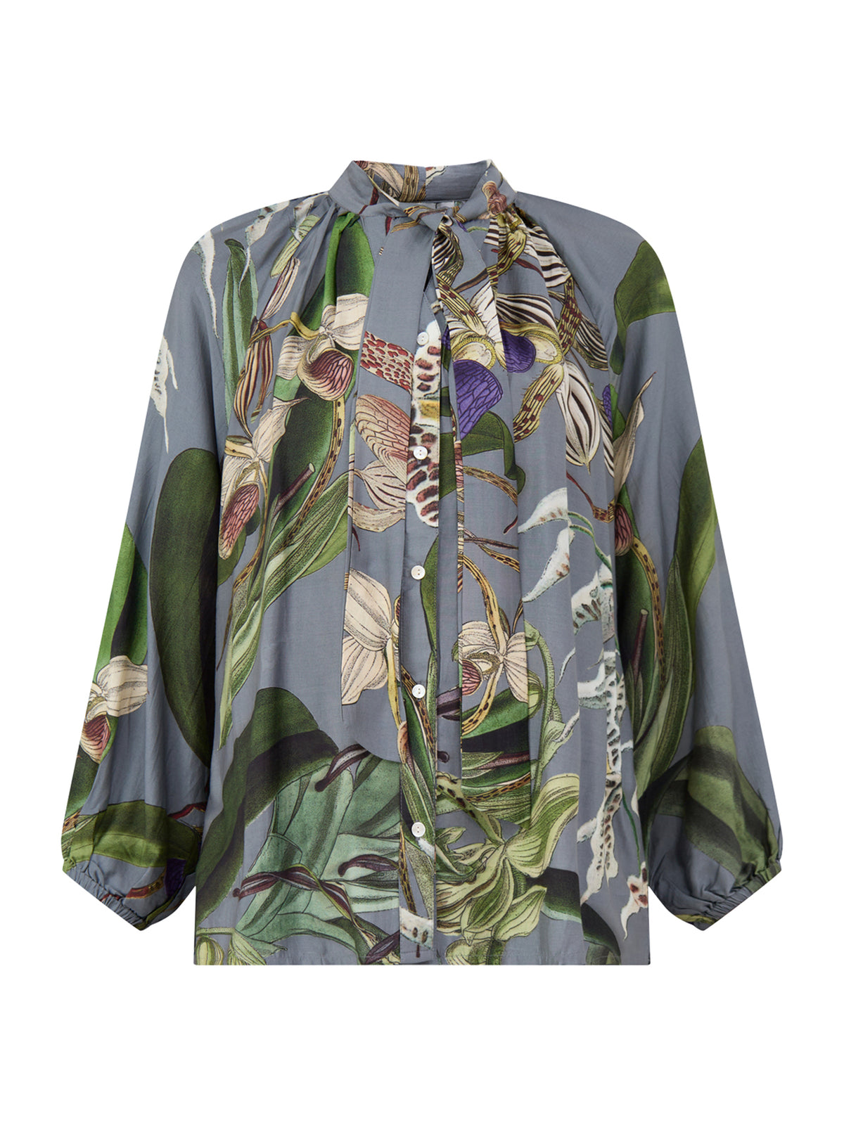 Orchid Pussybow Blouse - Grey