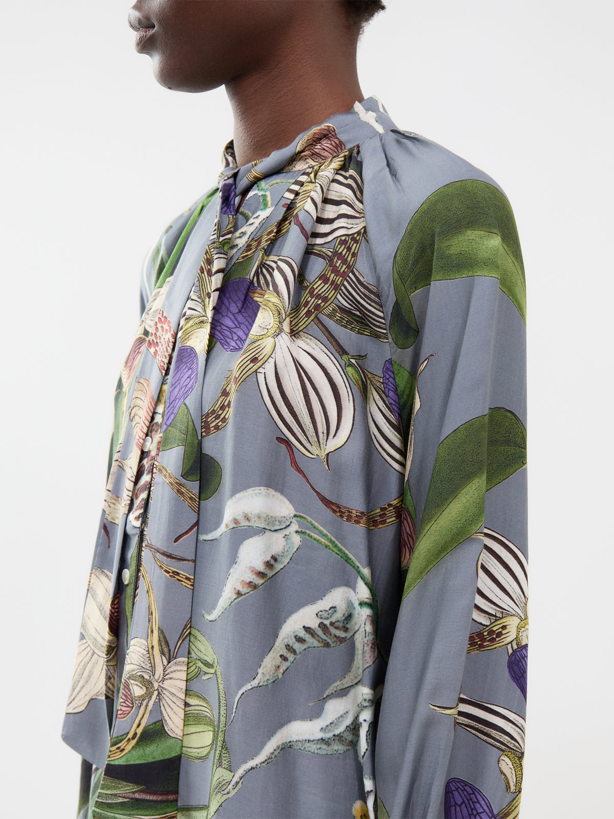 Orchid Pussybow Blouse - Grey