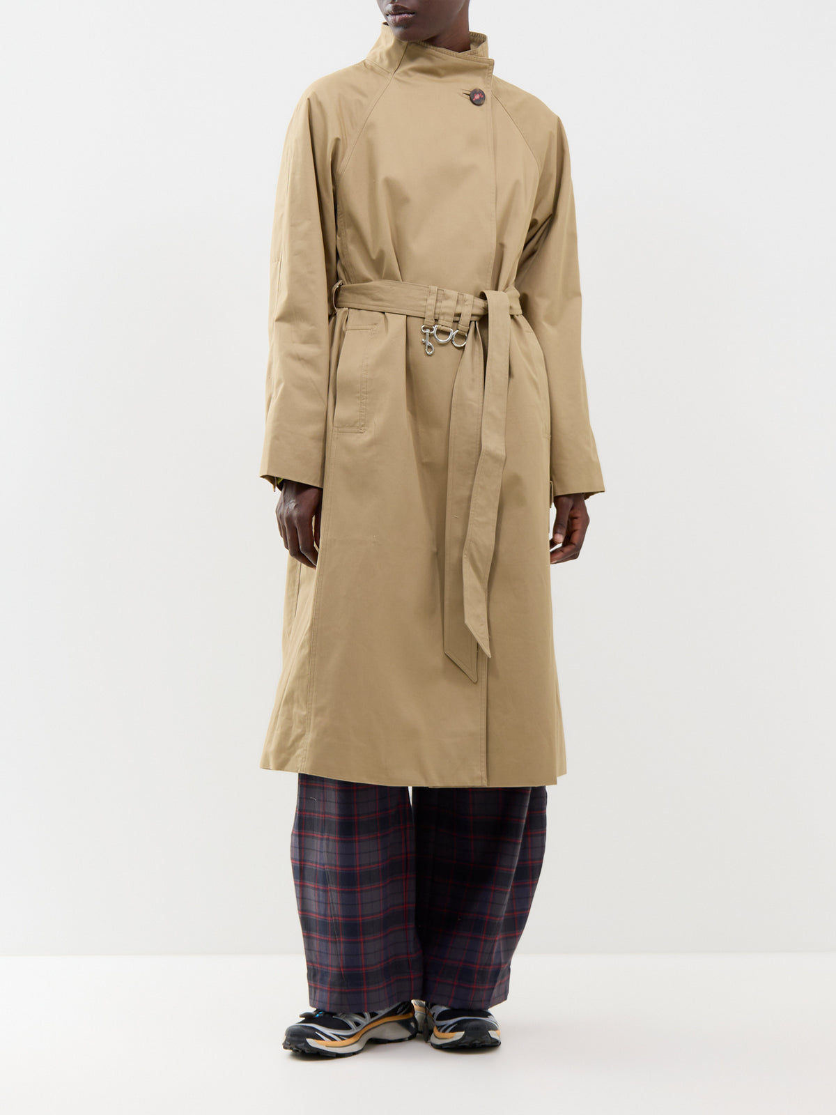 Jasmine Organic Cotton Checked Trench Coat - Barley