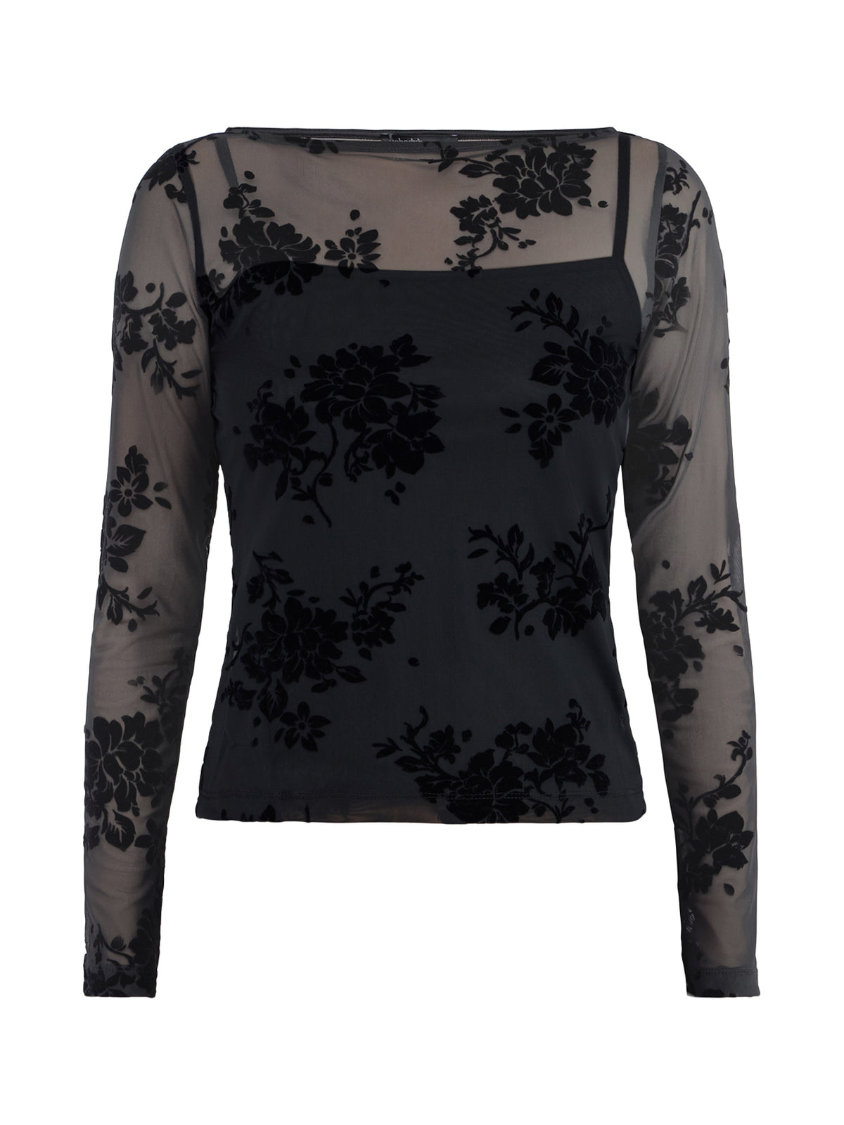 Slash Neck Devore Long Sleeve Top