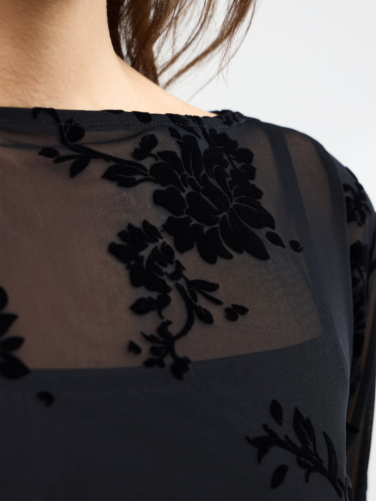 Slash Neck Devore Long Sleeve Top