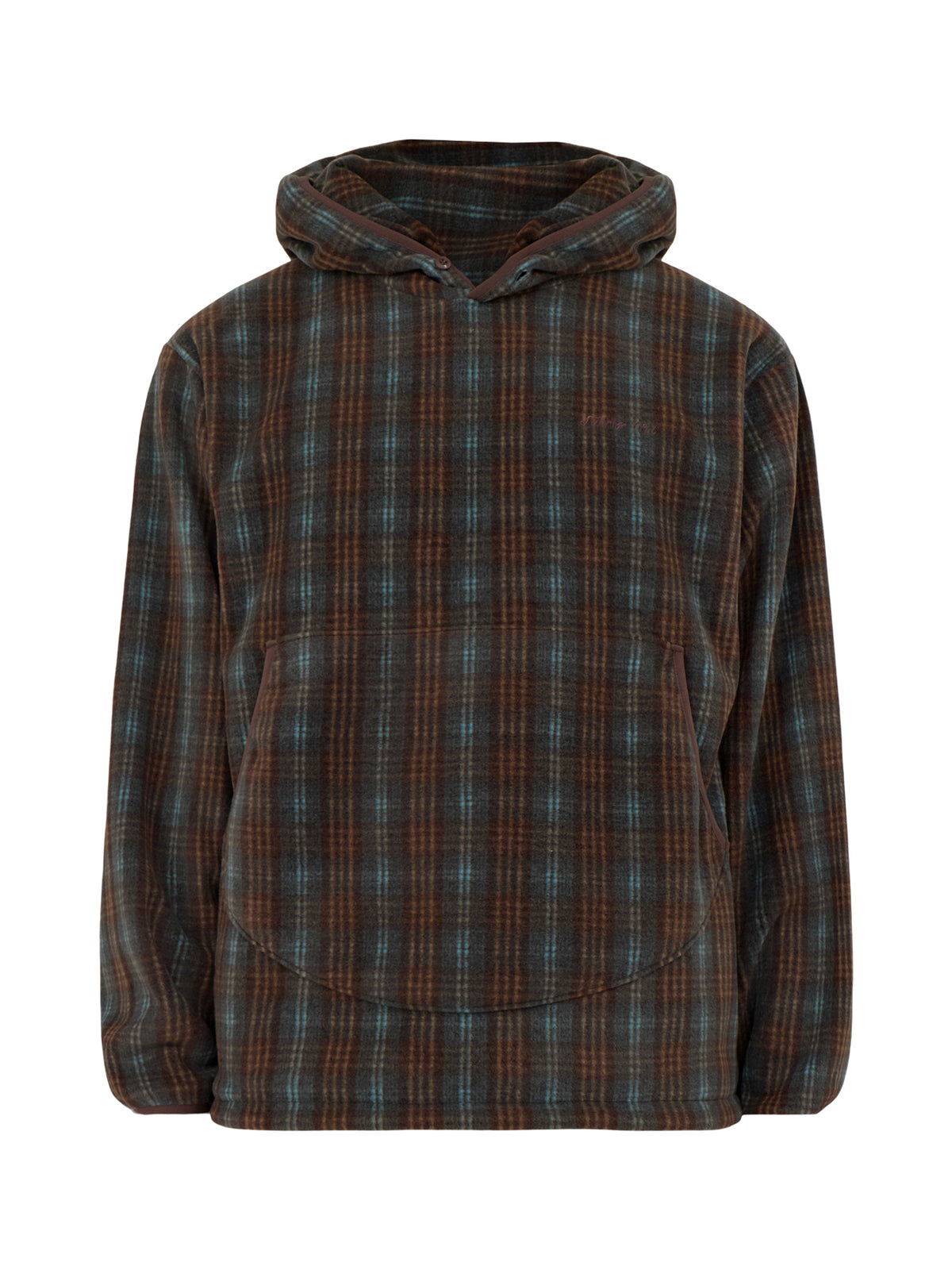 Fleece Check Button Hoodie