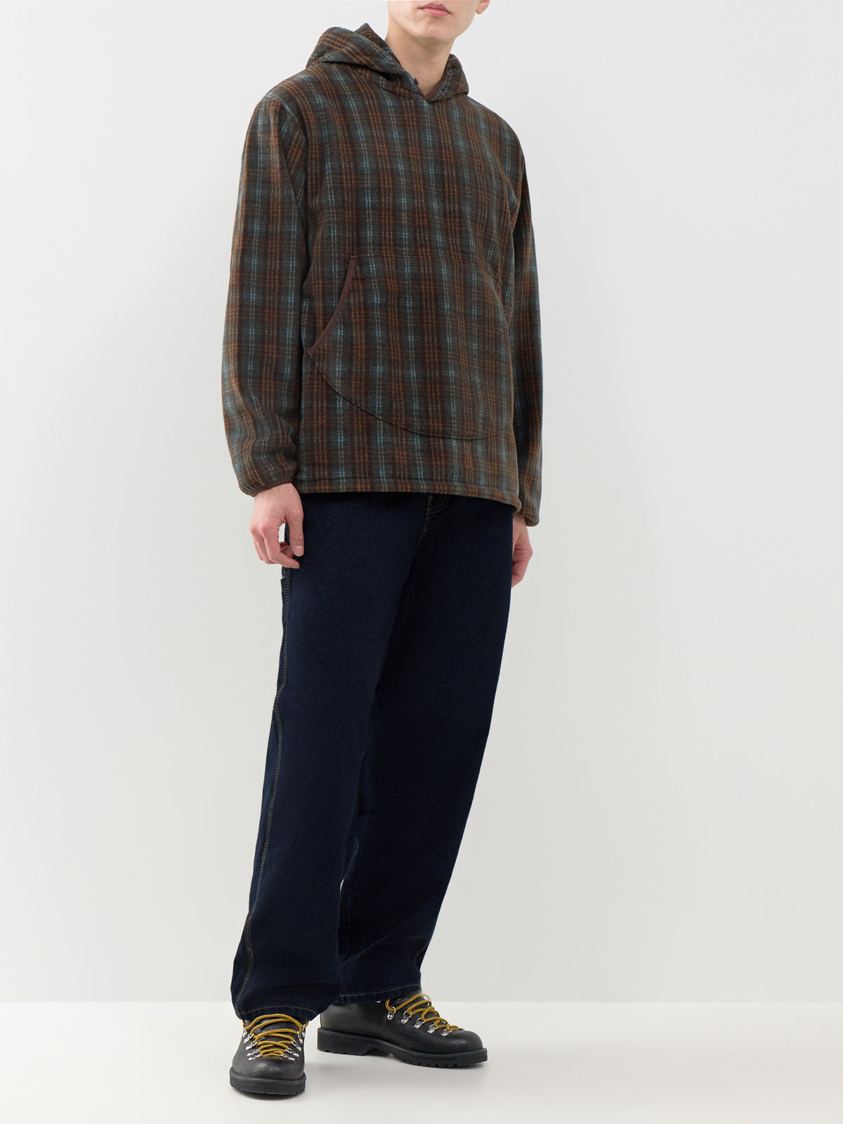 Fleece Check Button Hoodie