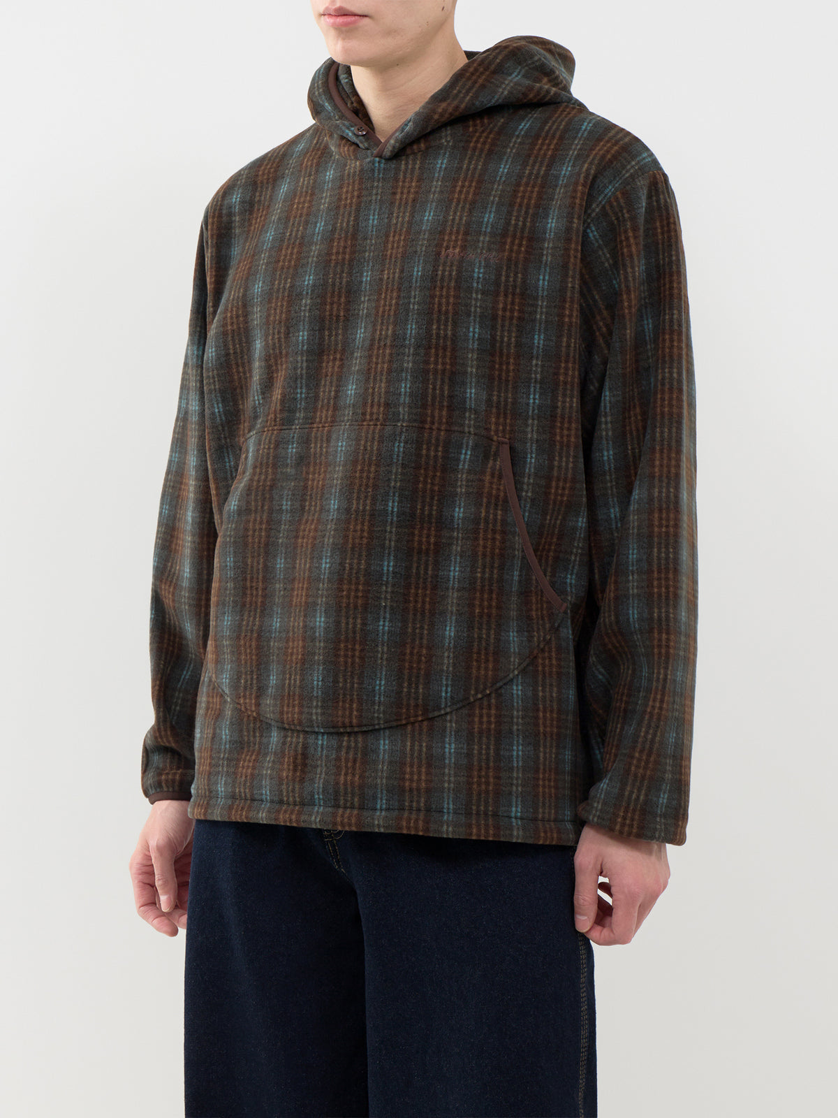 Fleece Check Button Hoodie
