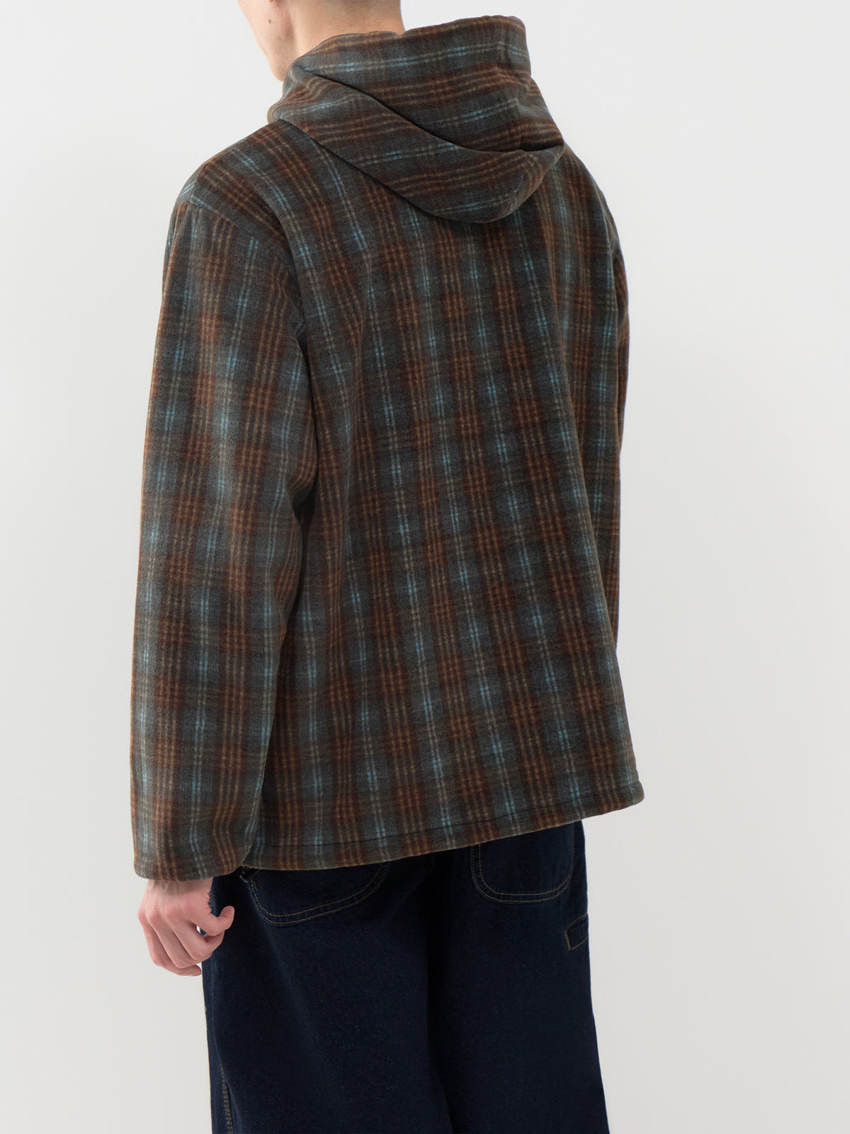 Fleece Check Button Hoodie
