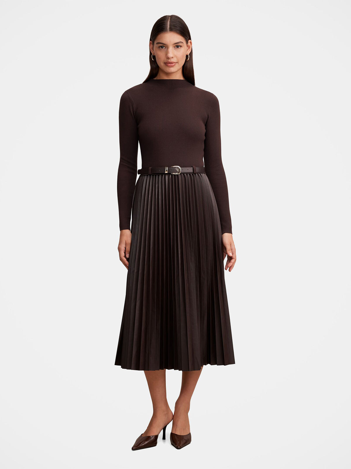 Gianna Vegan Leather Pleated Midi Dress