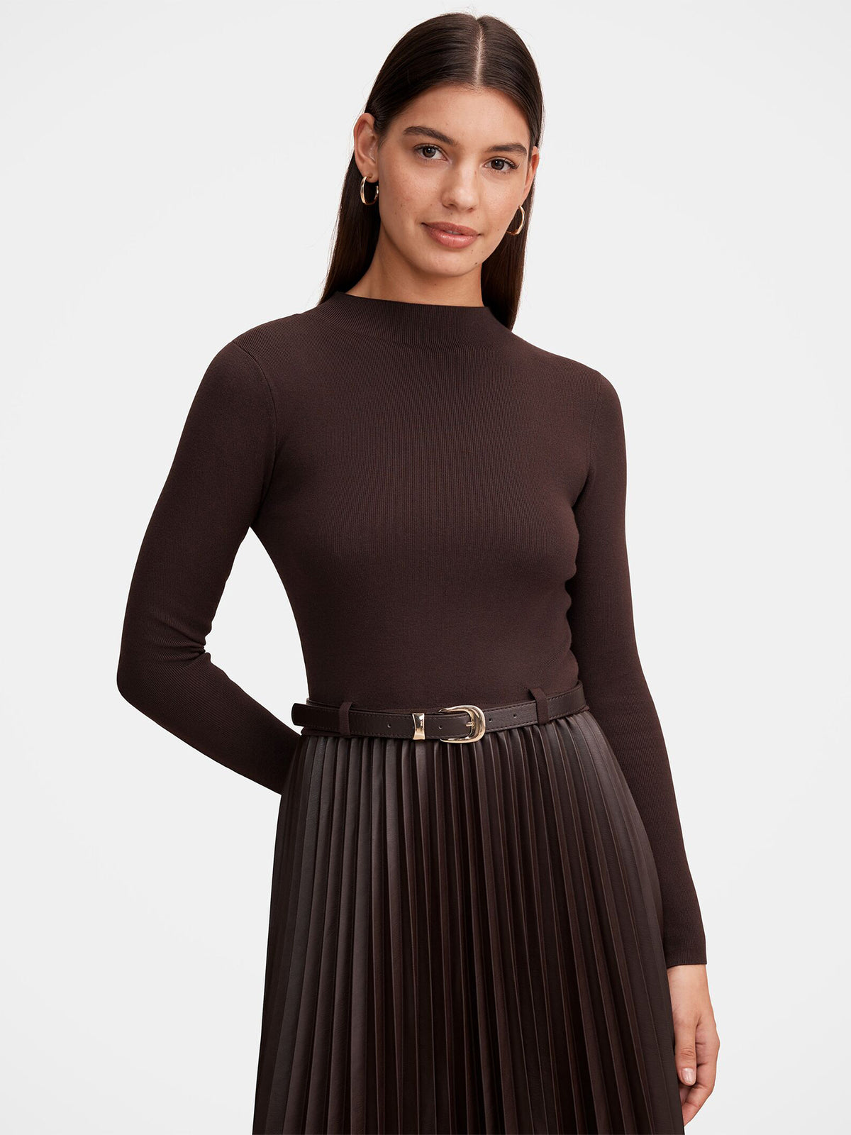 Gianna Vegan Leather Pleated Midi Dress