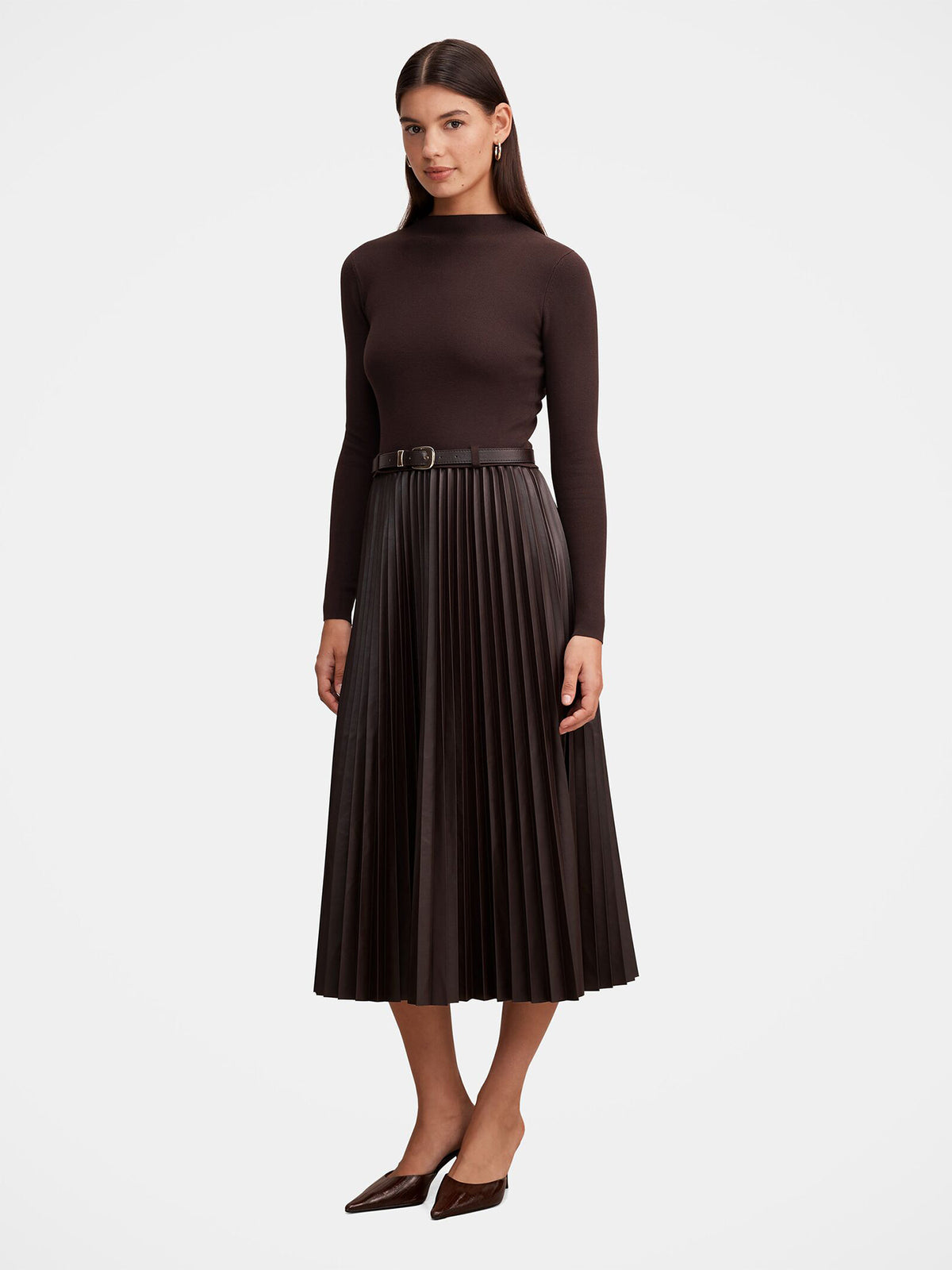 Gianna Vegan Leather Pleated Midi Dress