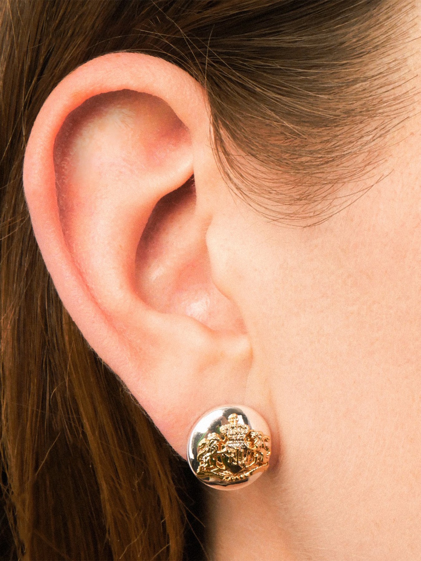 Two Tone Crested Button Earrings