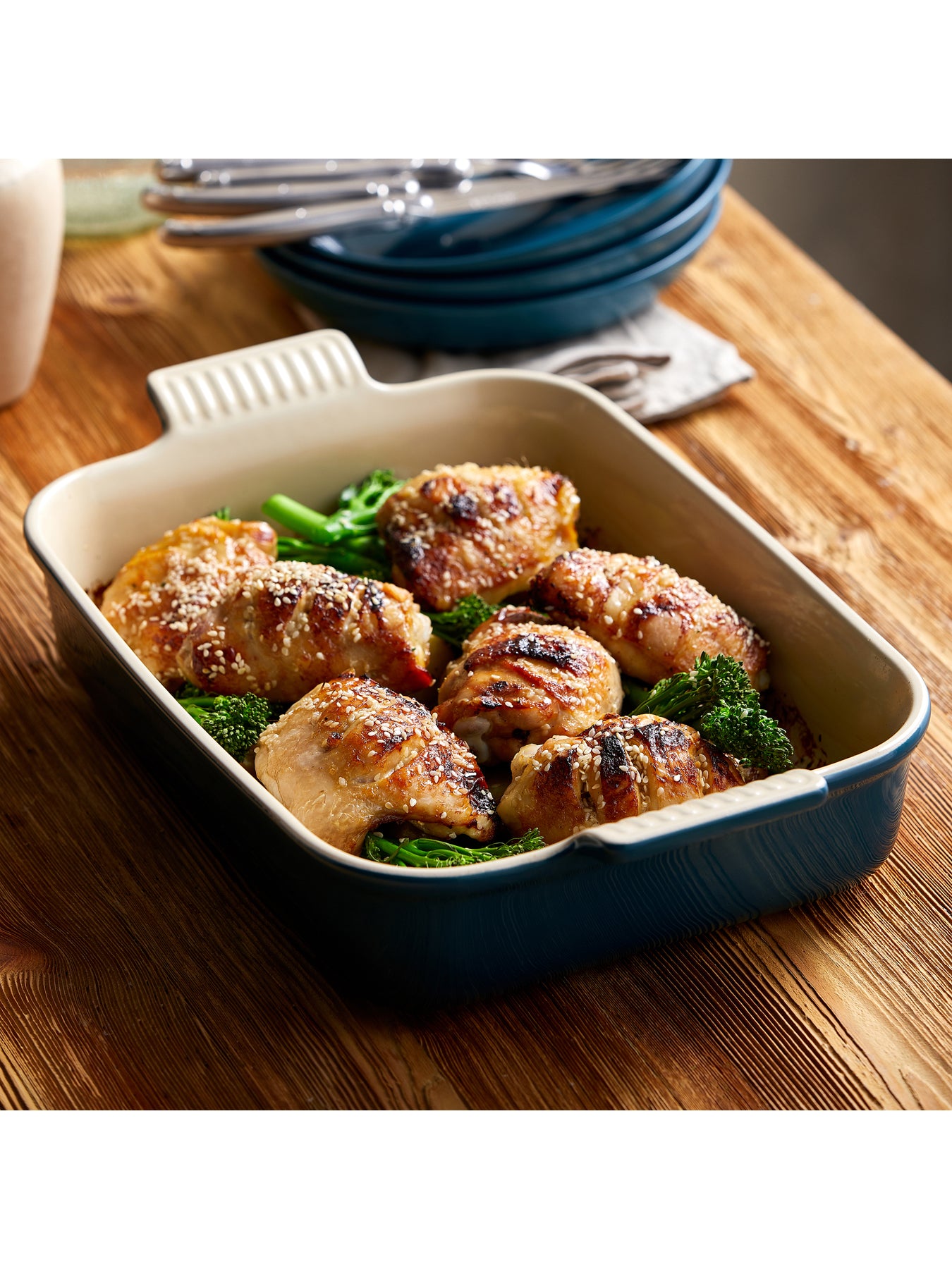 Stoneware Heritage Rectangular Dish Deep Teal 26cm