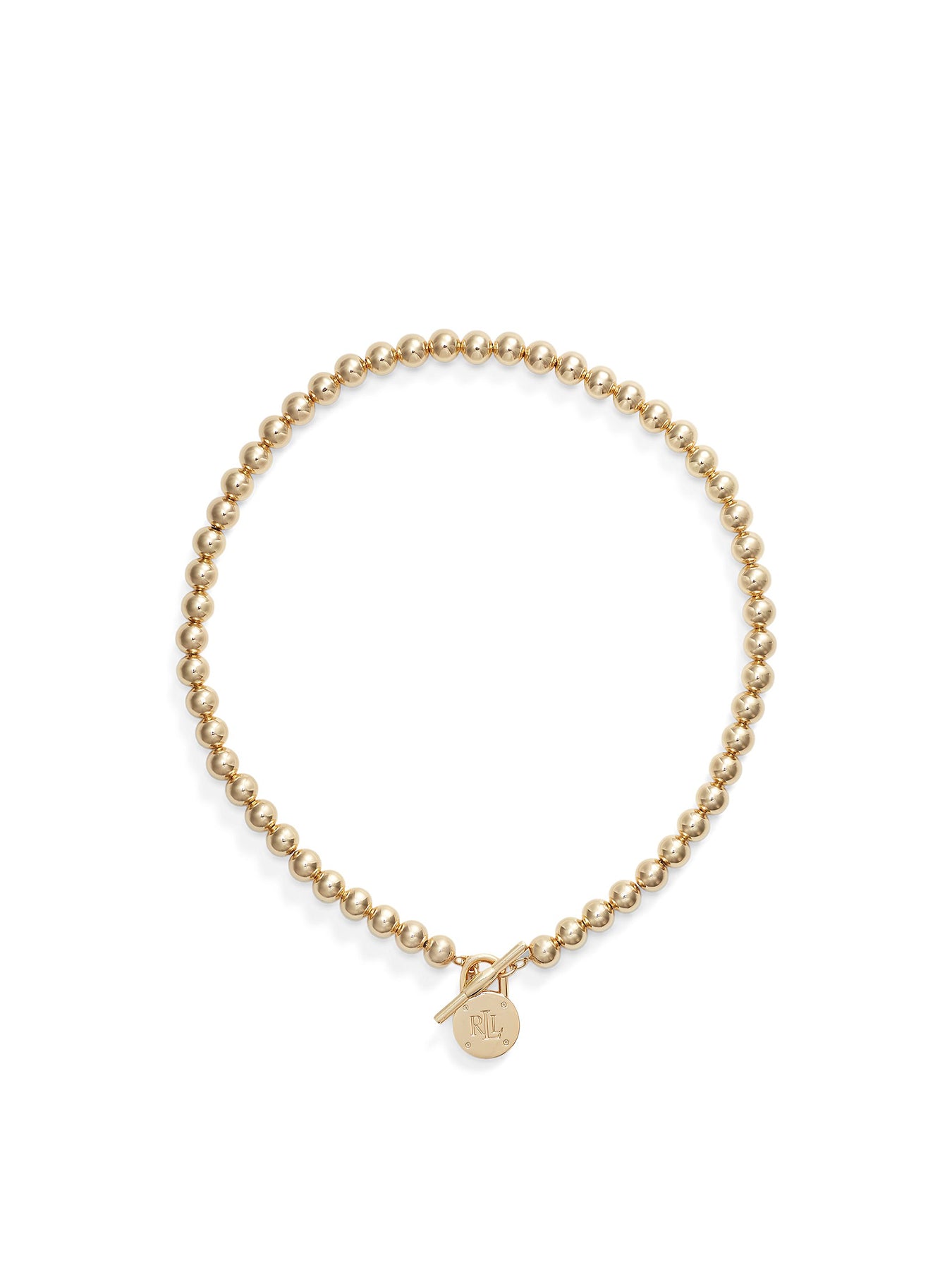 BASIC RL GOLDNK 17 BEADED LOGO CLLR W/ TGGLE (Gold)