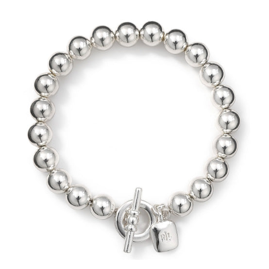 Silver Tone Beaded Bracelet with Toggle Clasp