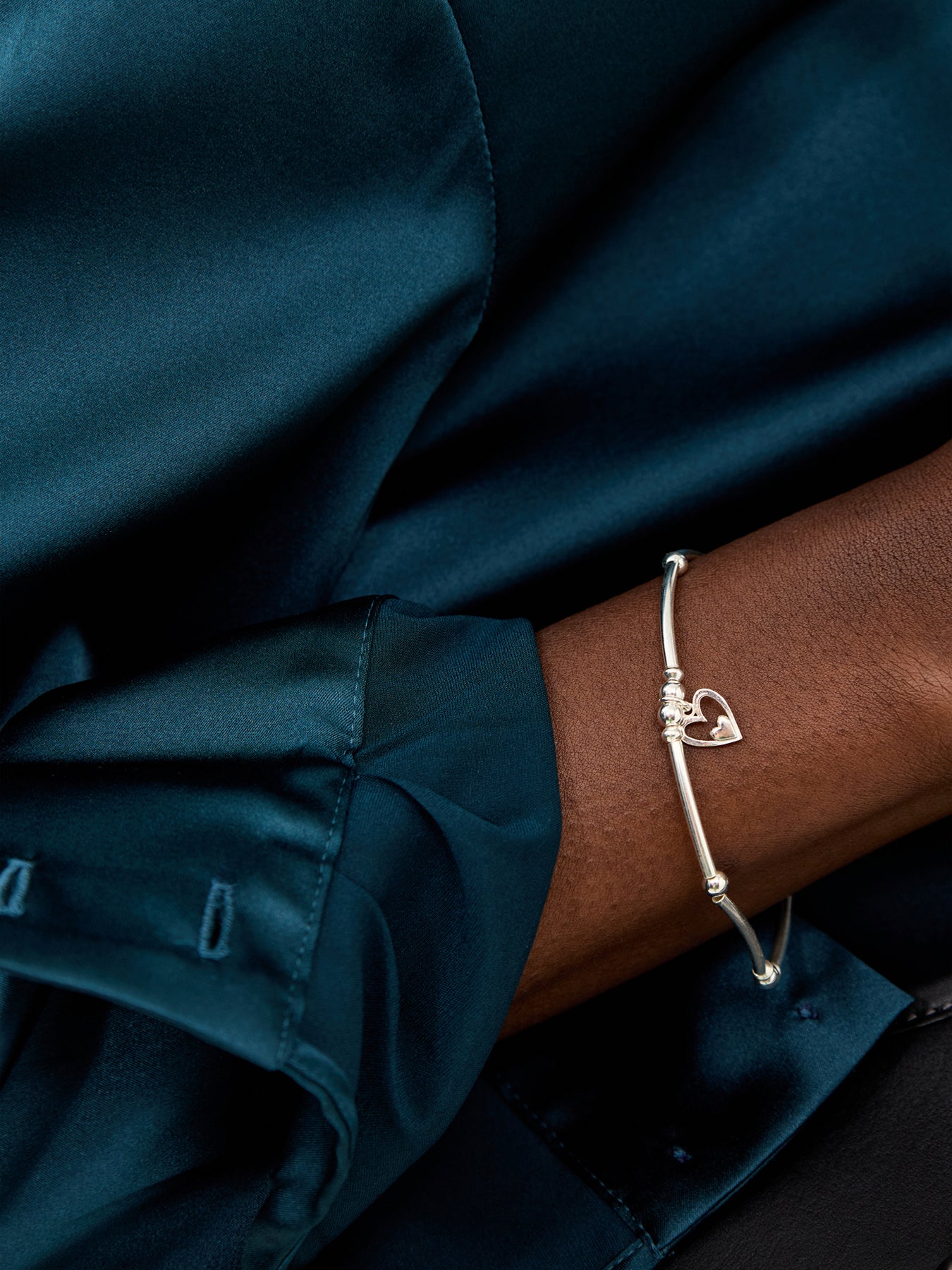 Mini Noodle Ball Heart In Heart Bracelet Silver