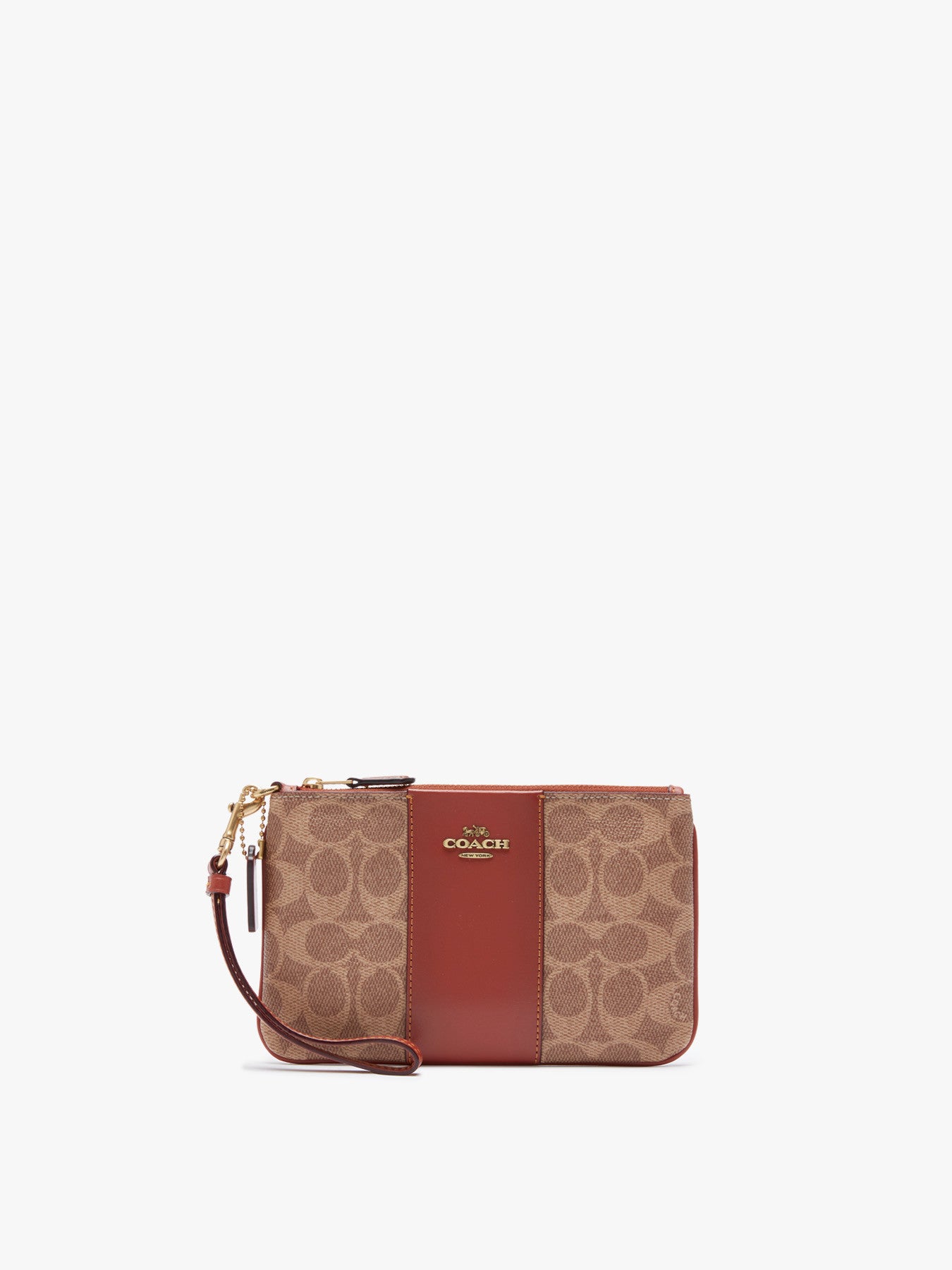 Small Wristlet In Colorblock Signature Canvas Tan Rust