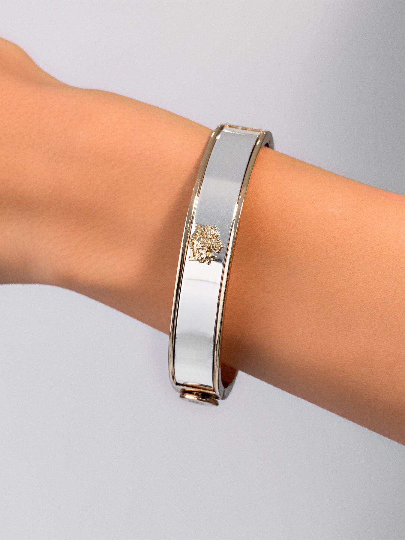 Two Tone Lauren Ralph Lauren Crested Bangle with Snap Closure