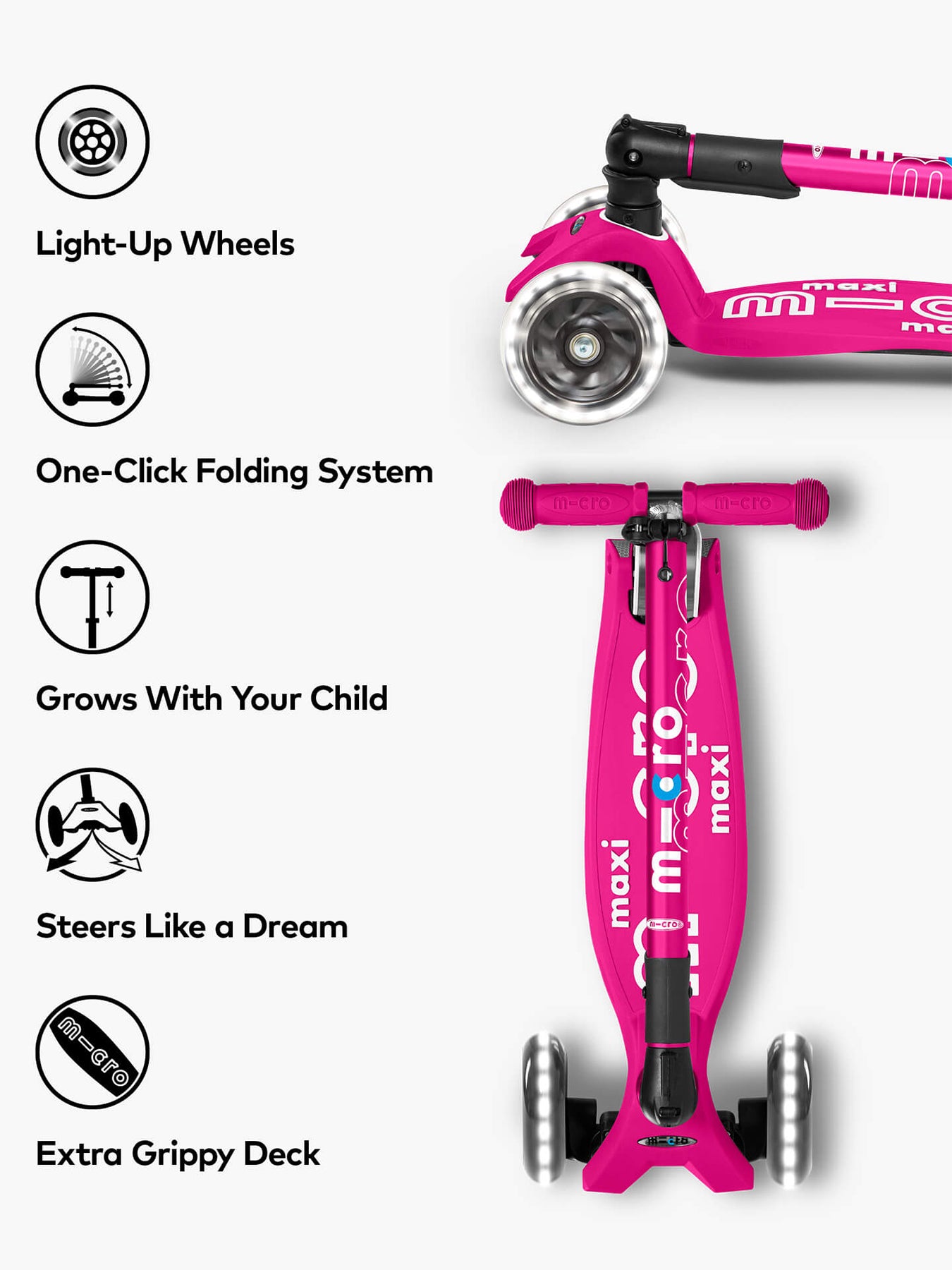 Pink Maxi Deluxe LED Foldable Scooter