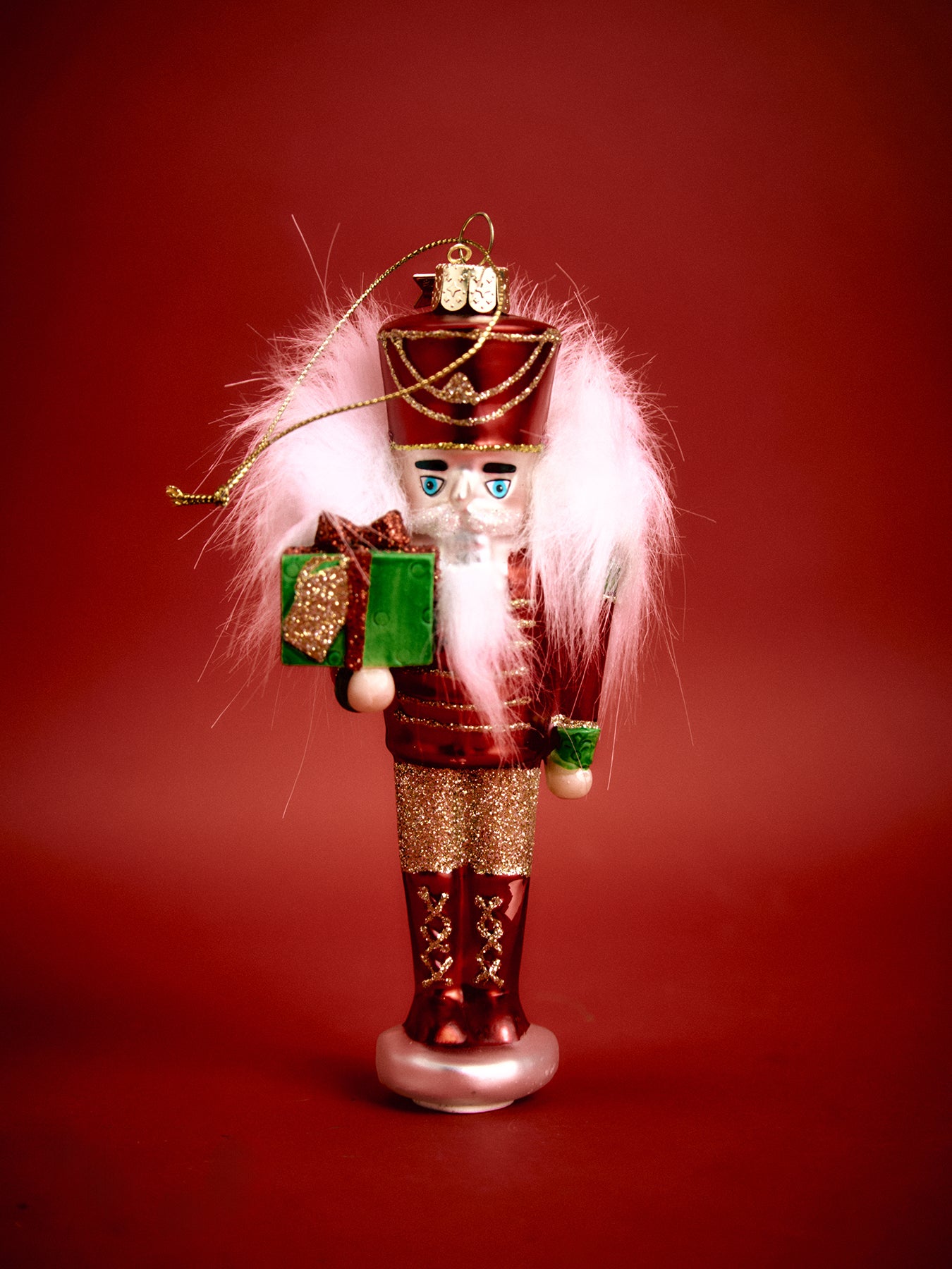 Red and Green Glass Nutcracker Christmas Tree Decoration 16cm