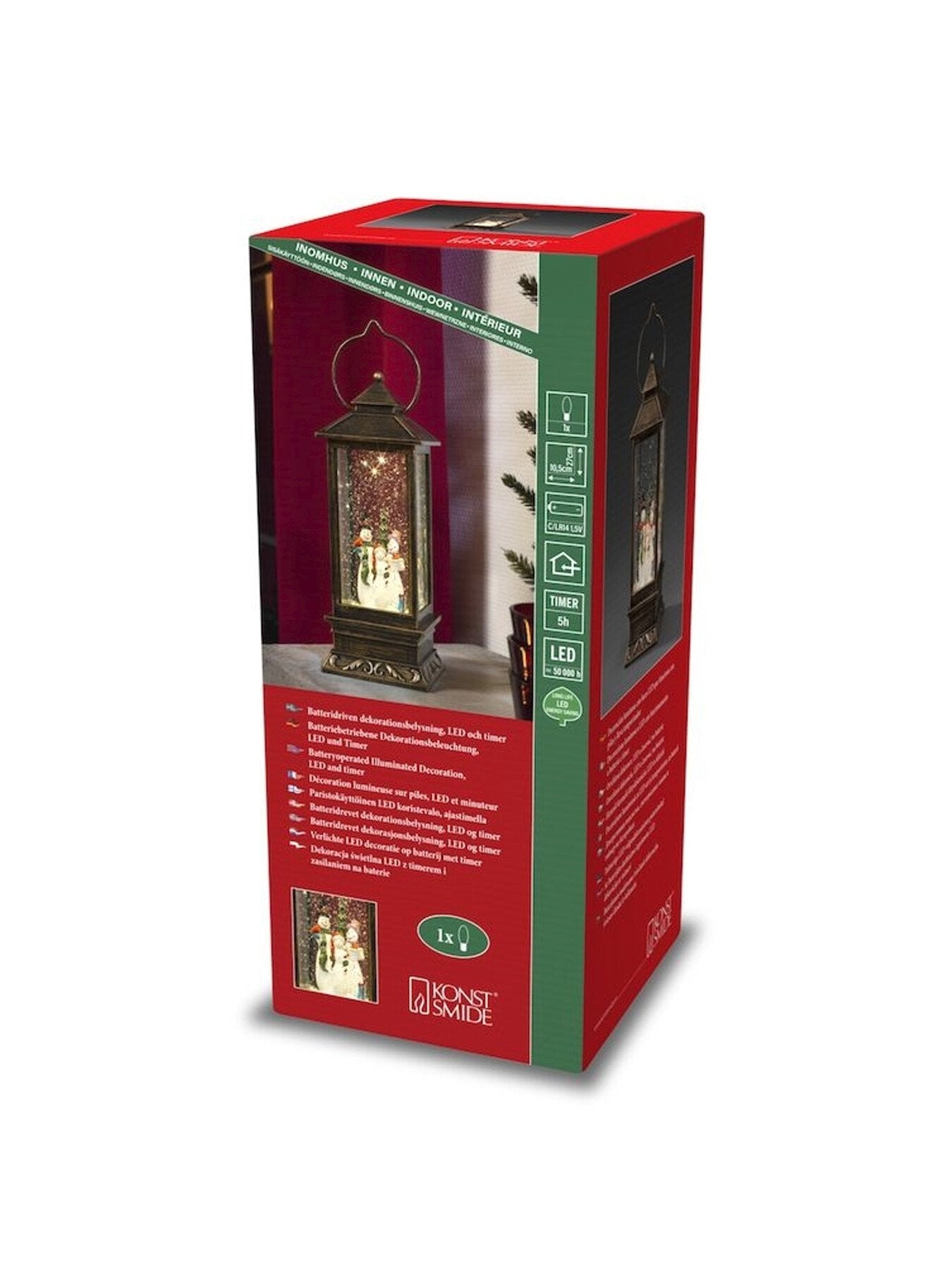 Water Lantern With Snowman Warm White Led