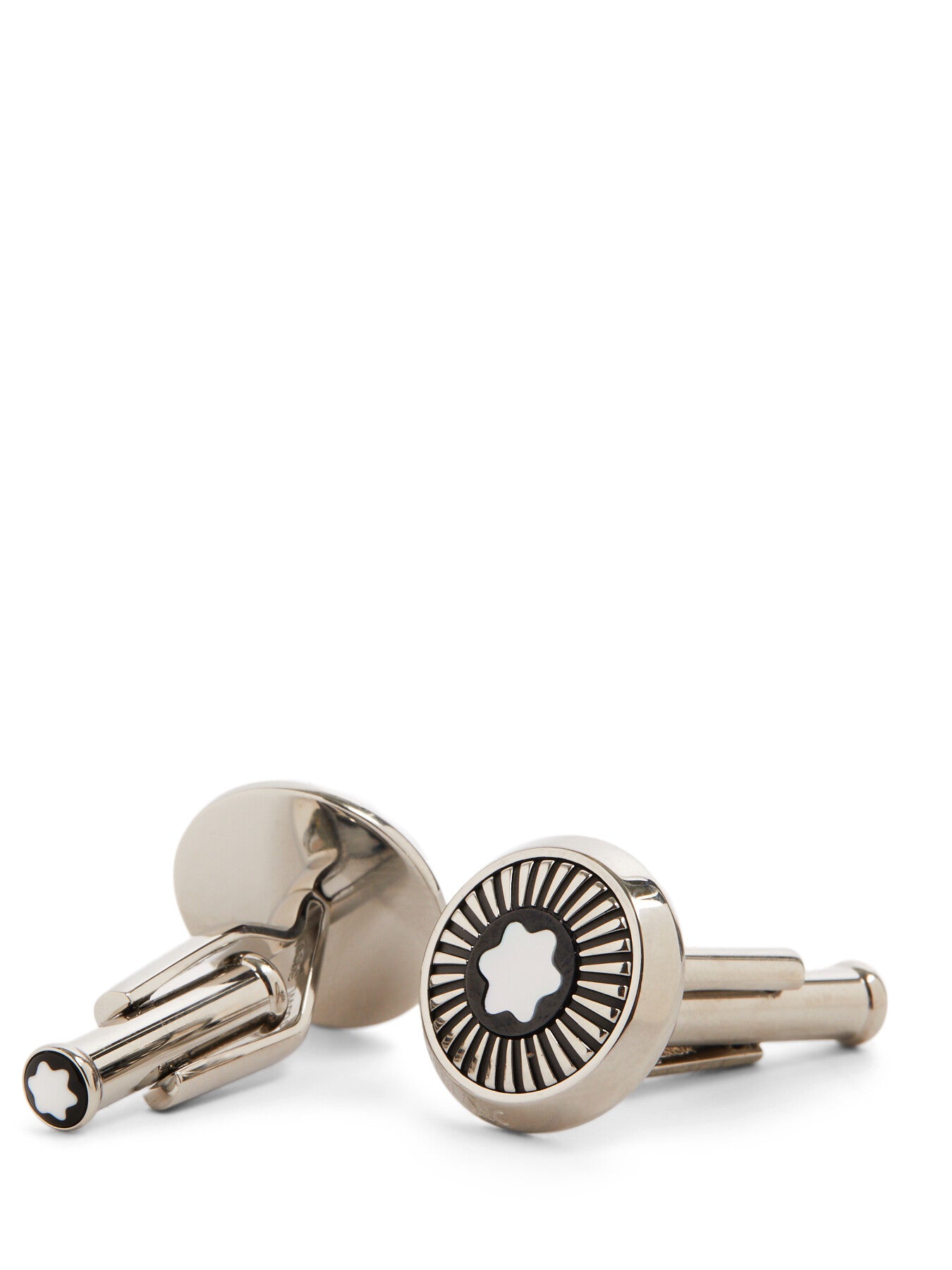 Round Cufflinks Ray Pattern And Mother-Of-Pearl Snowcap Emblem