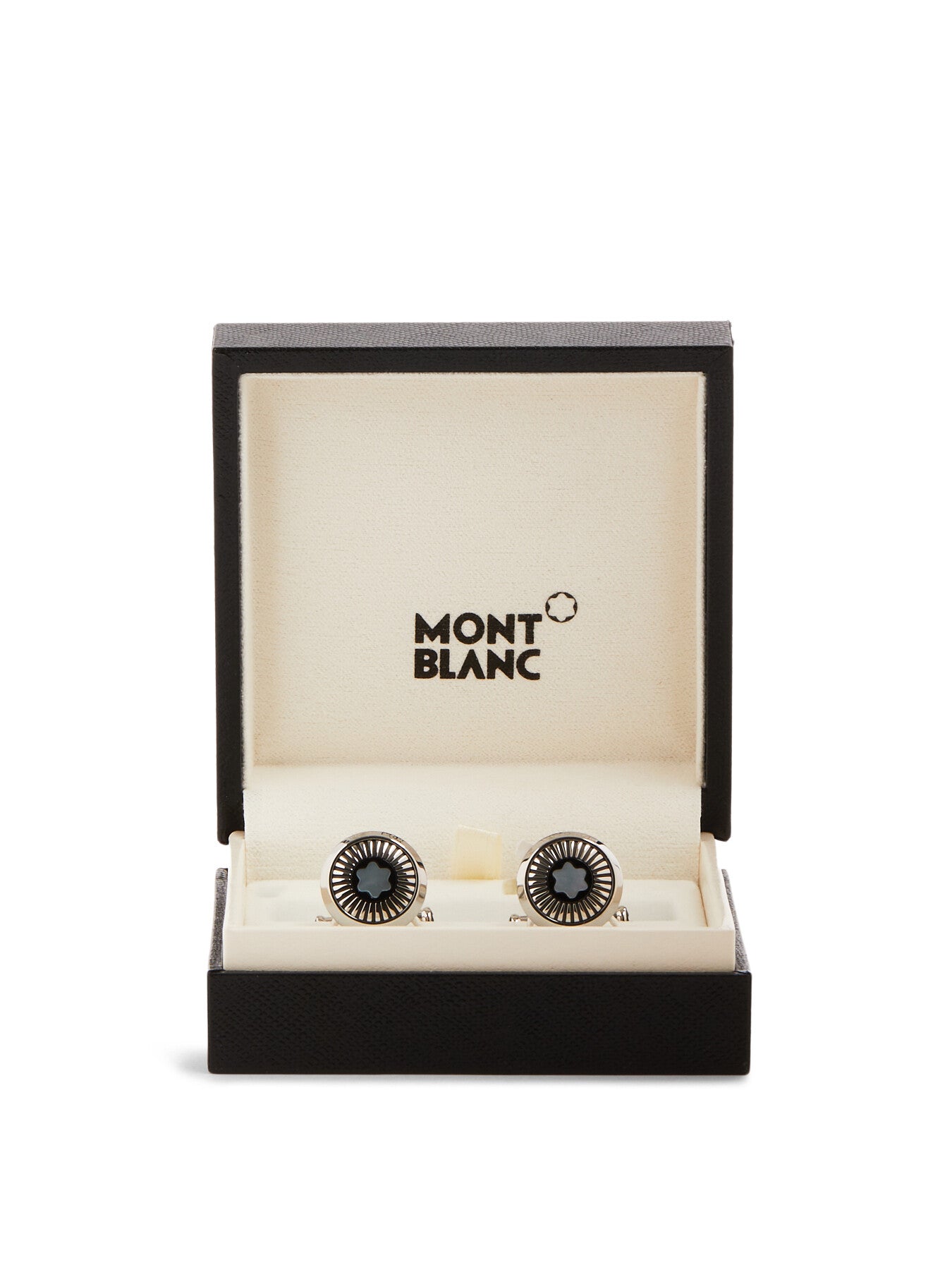 Round Cufflinks Ray Pattern And Mother-Of-Pearl Snowcap Emblem