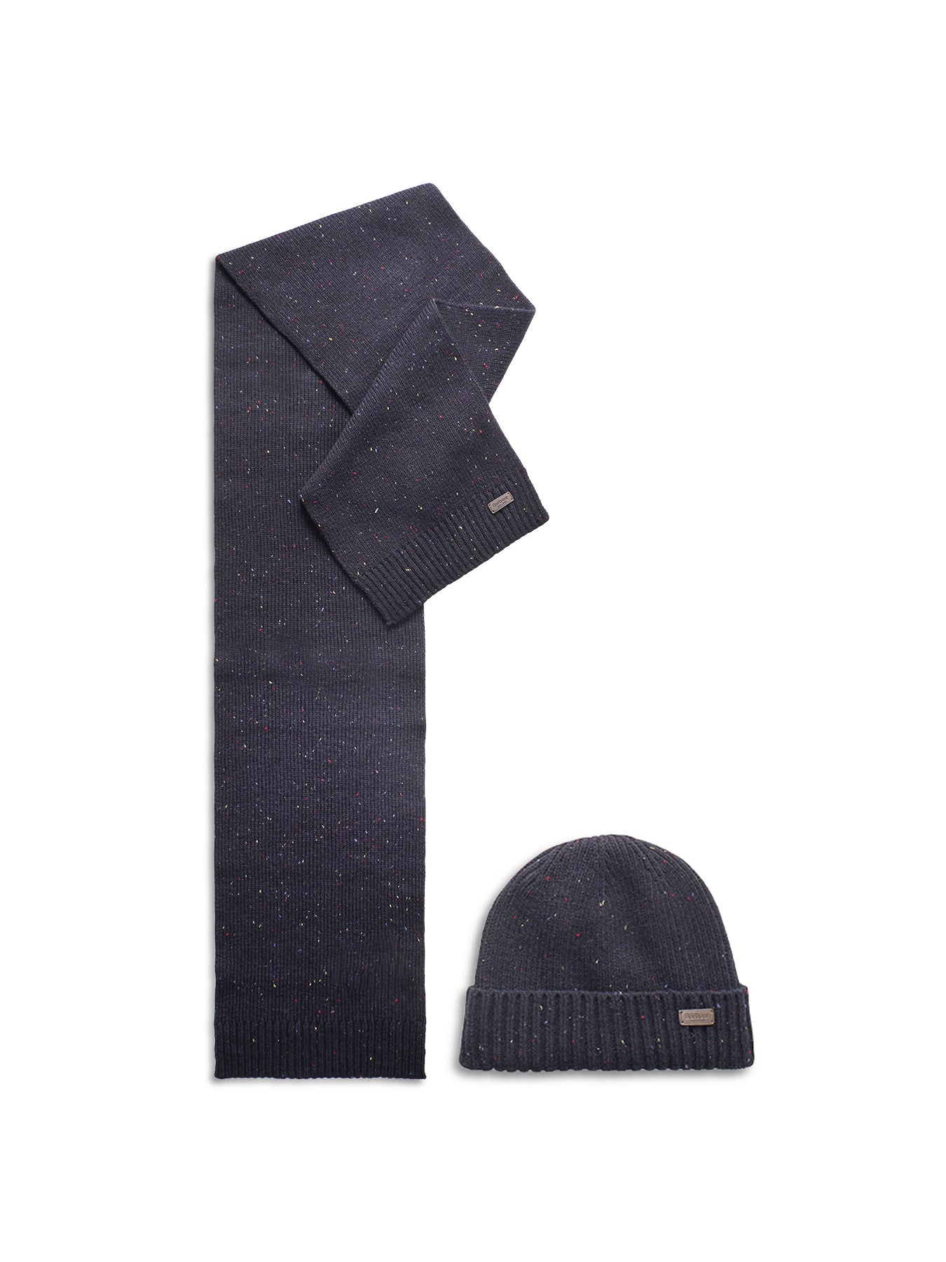 Barbour Carlton Fleck Beanie & Scarf Gift Set Navy