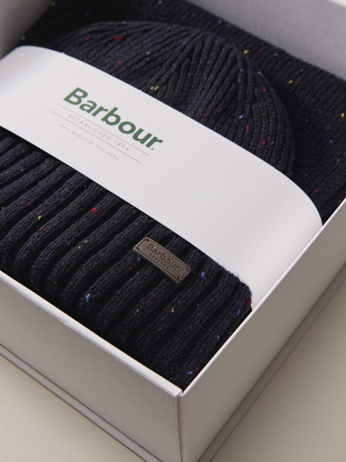 Barbour Carlton Fleck Beanie & Scarf Gift Set Navy