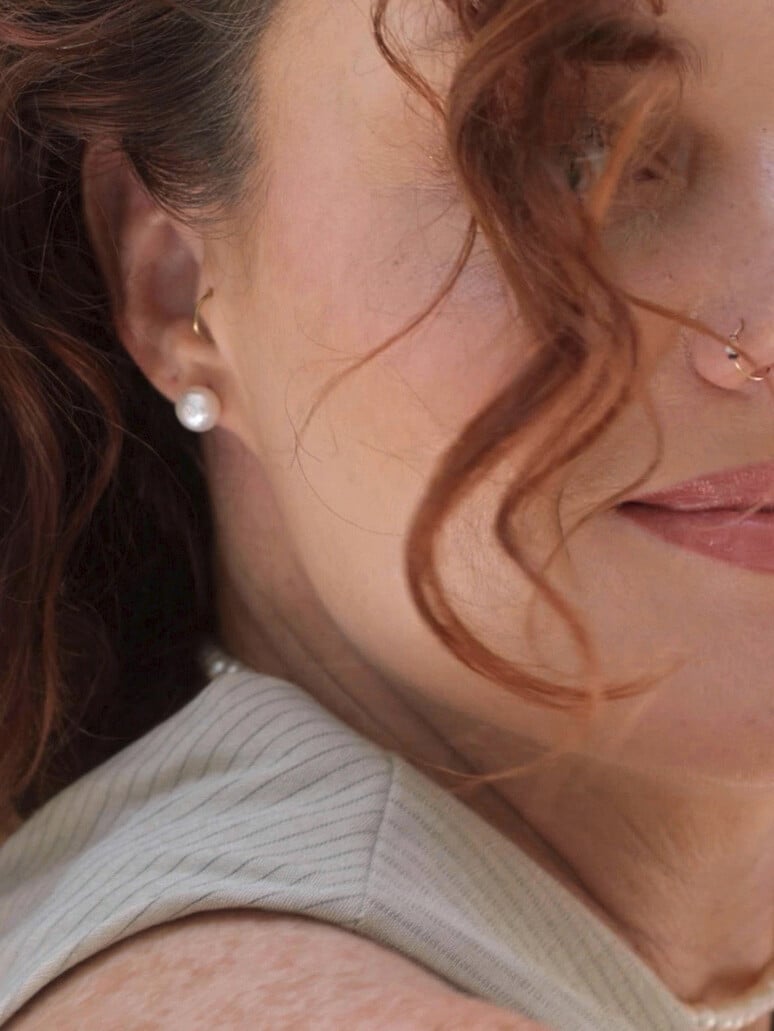 White Button Pearl Studs