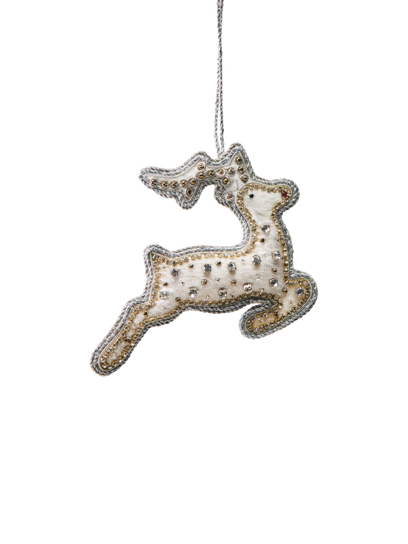 White Velvet Reindeer With Spotted Crystals Christmas Tree Hanging Decoration