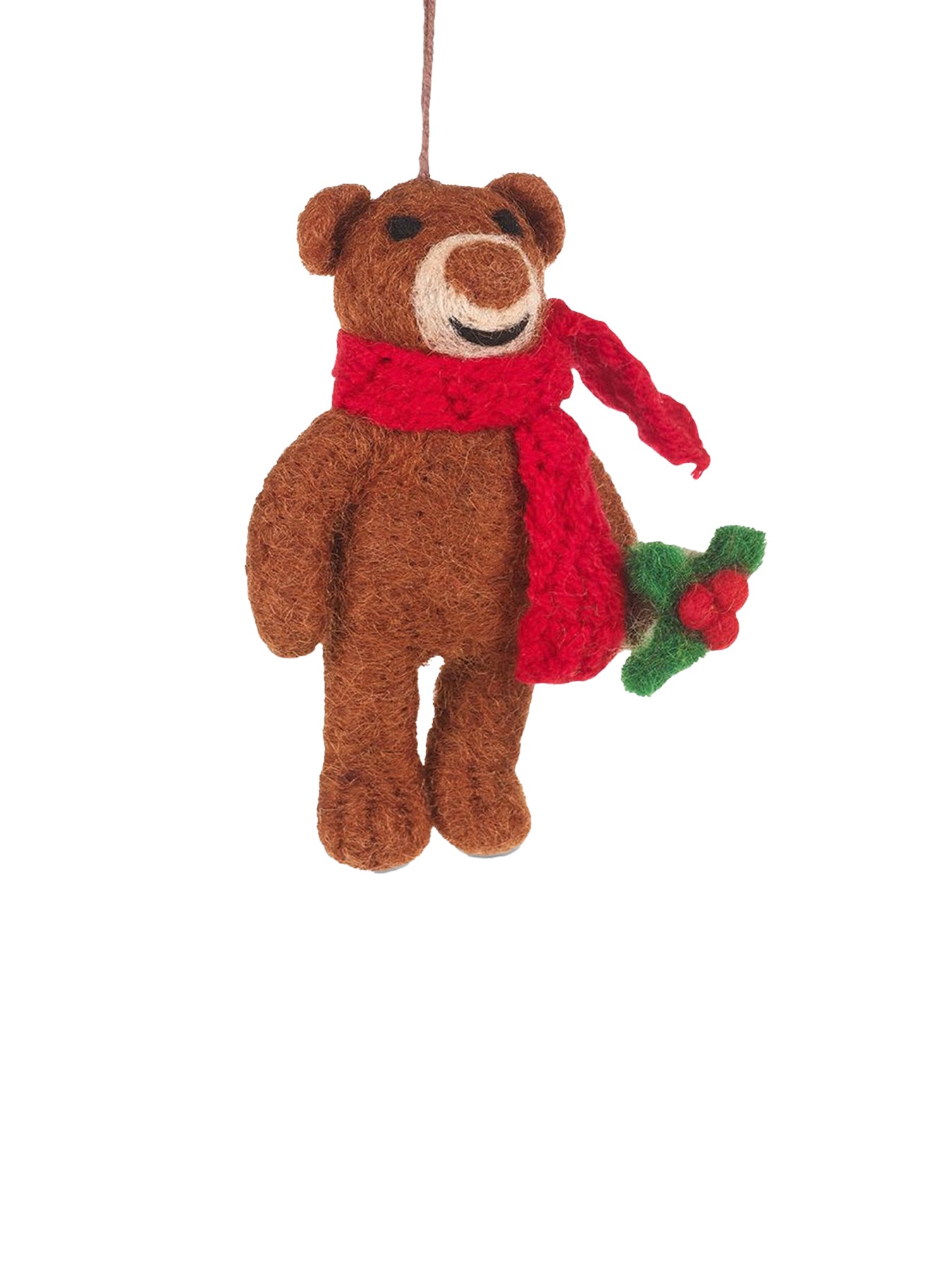 Handmade Felt Bear With Scarf Christmas Hanging Decoration