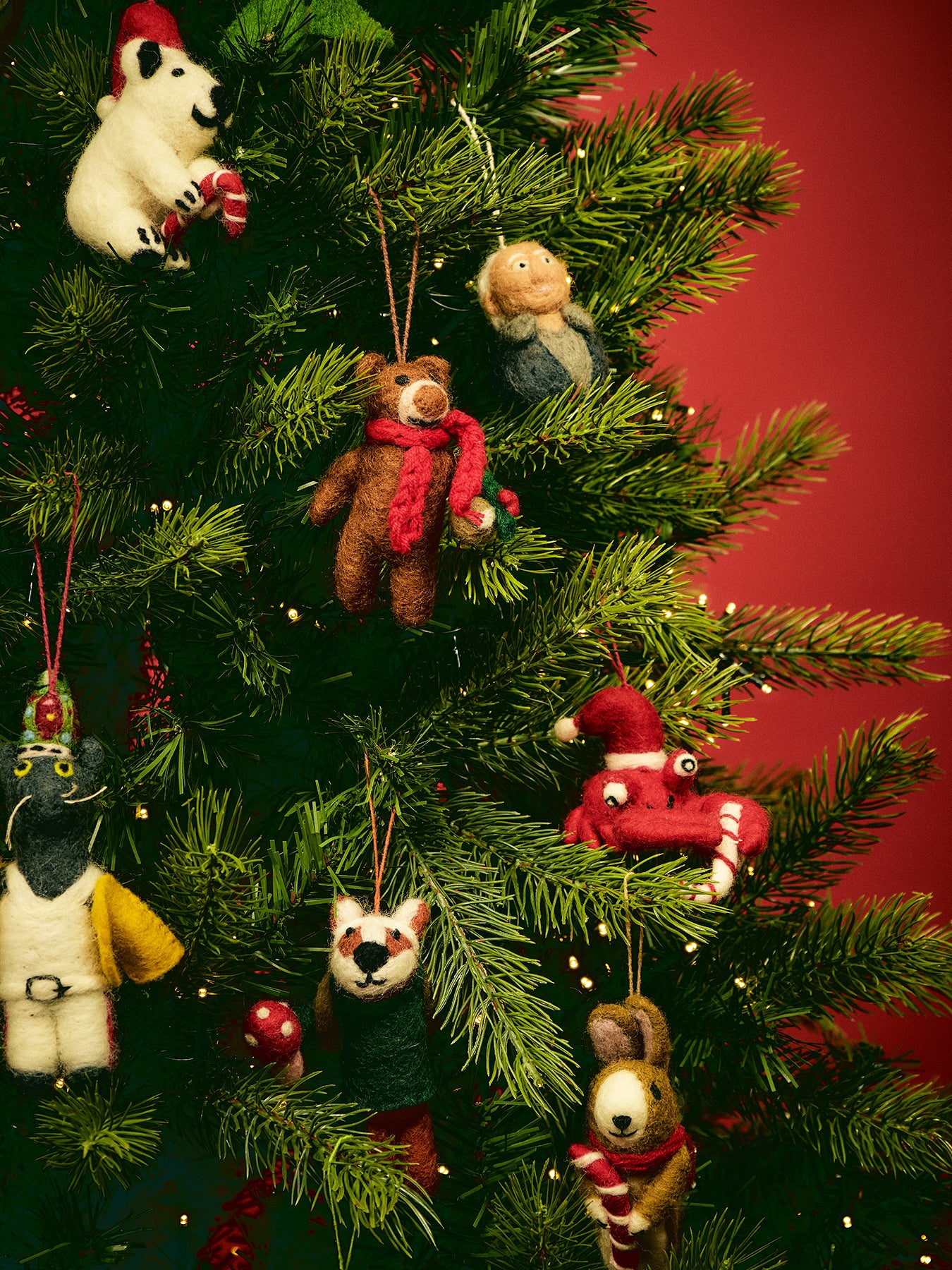 Handmade Felt Bear With Scarf Christmas Hanging Decoration