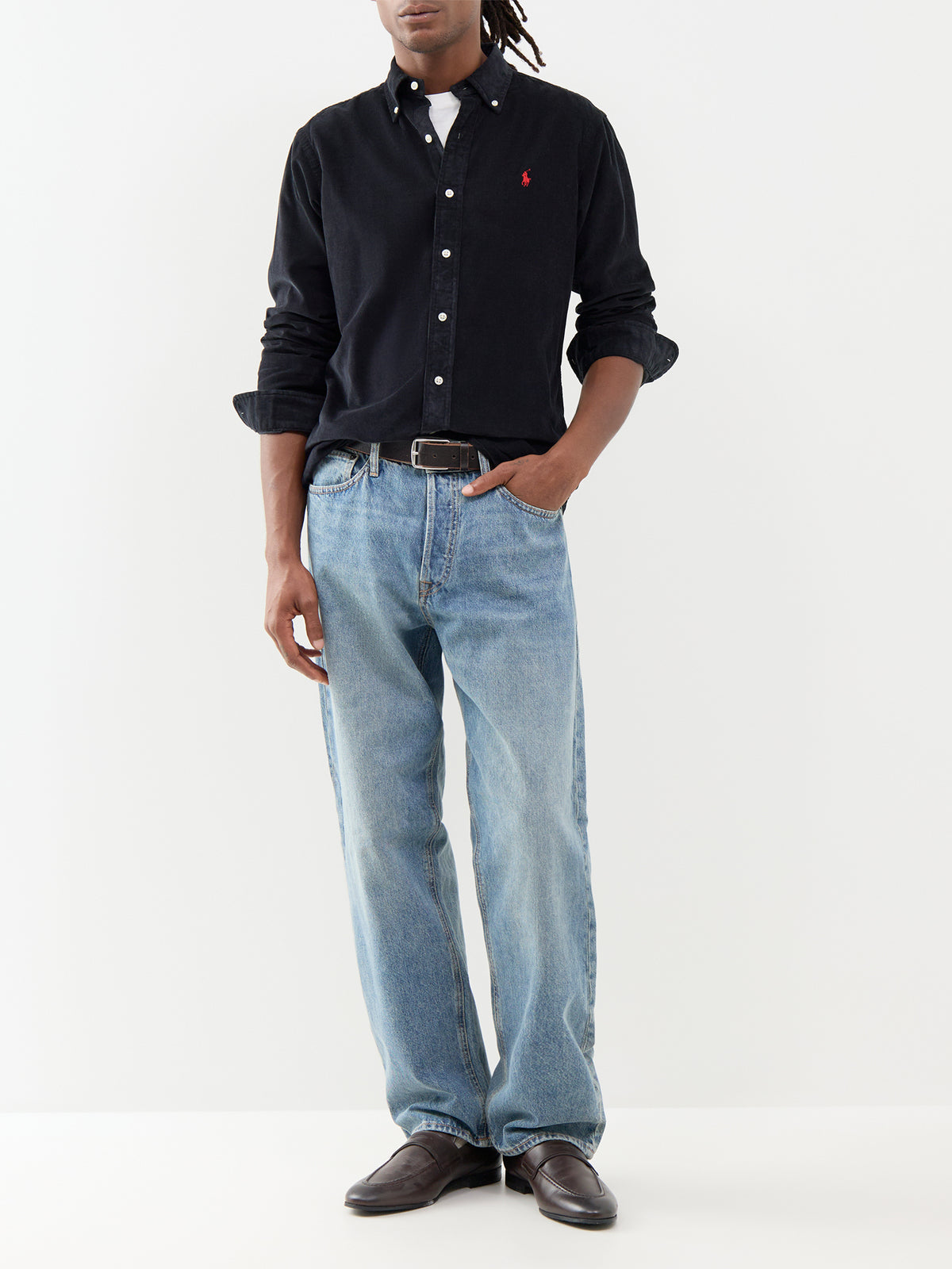 Custom Fit Cotton Corduroy Shirt - Black