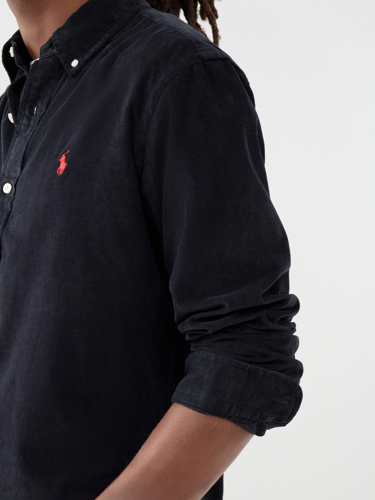 Custom Fit Cotton Corduroy Shirt - Black