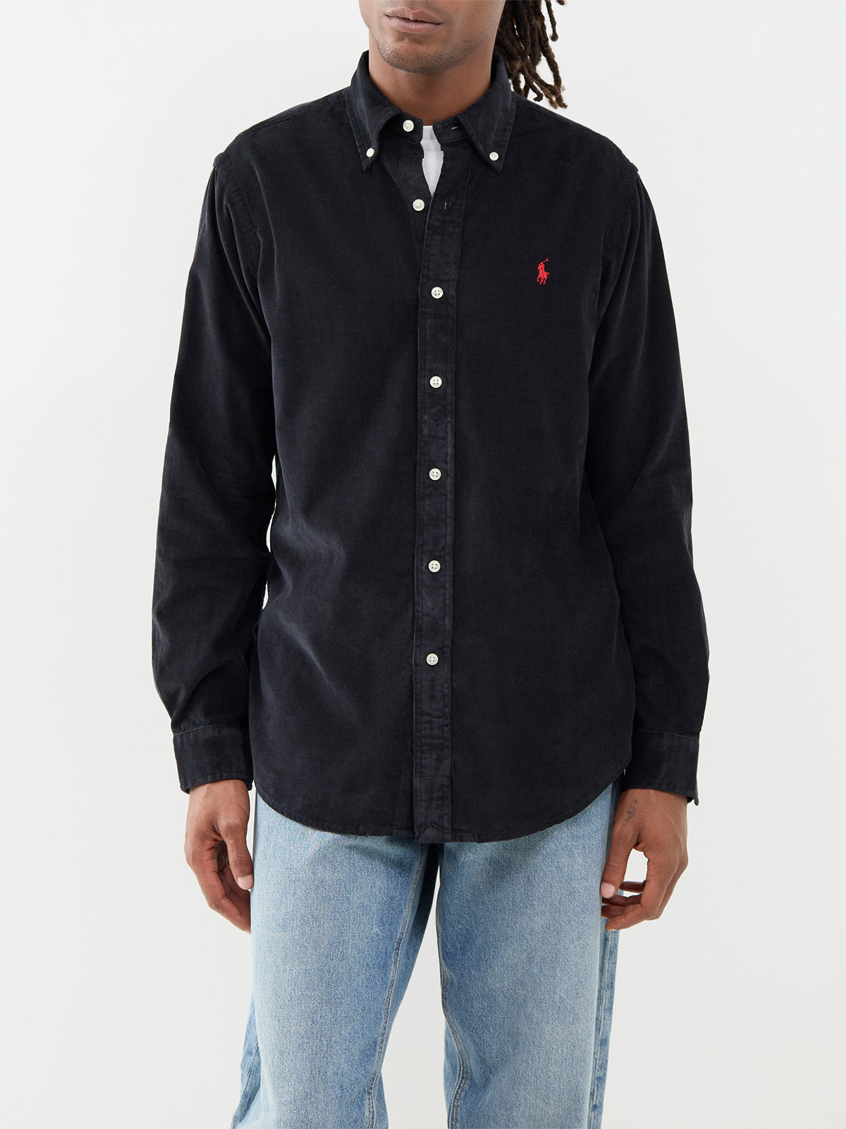 Custom Fit Cotton Corduroy Shirt - Black