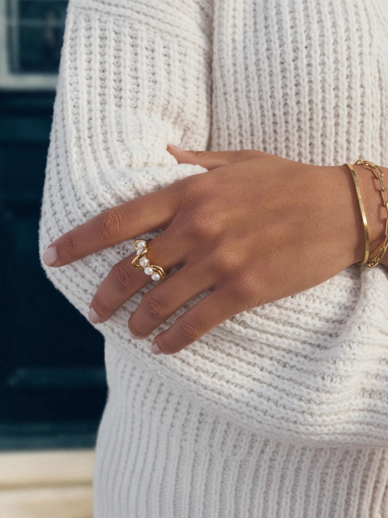 Molten Pearl Twisted Stacking Ring