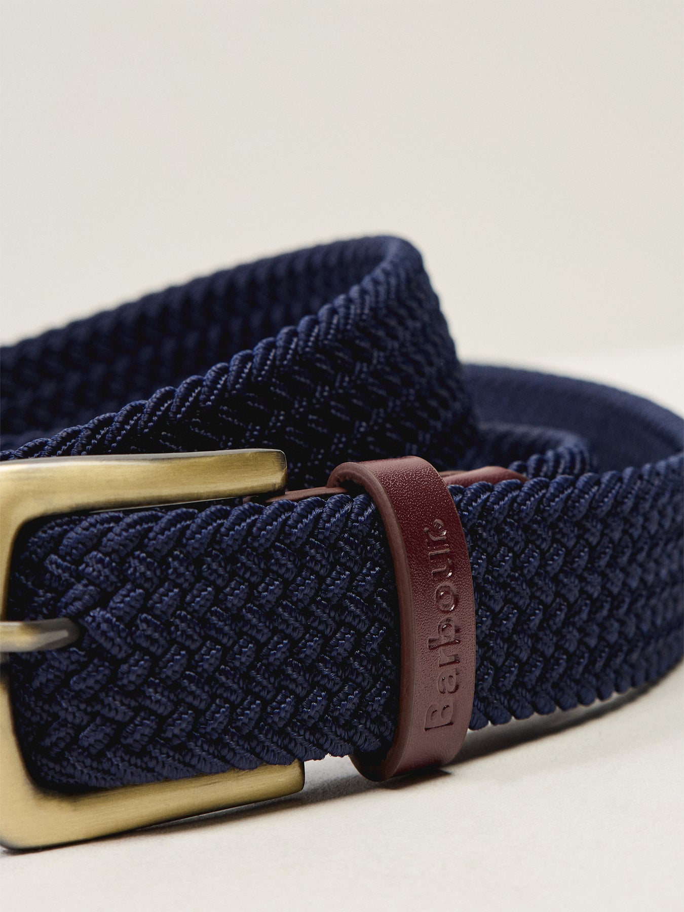 Barbour Stretch Webbing Leather Belt Navy