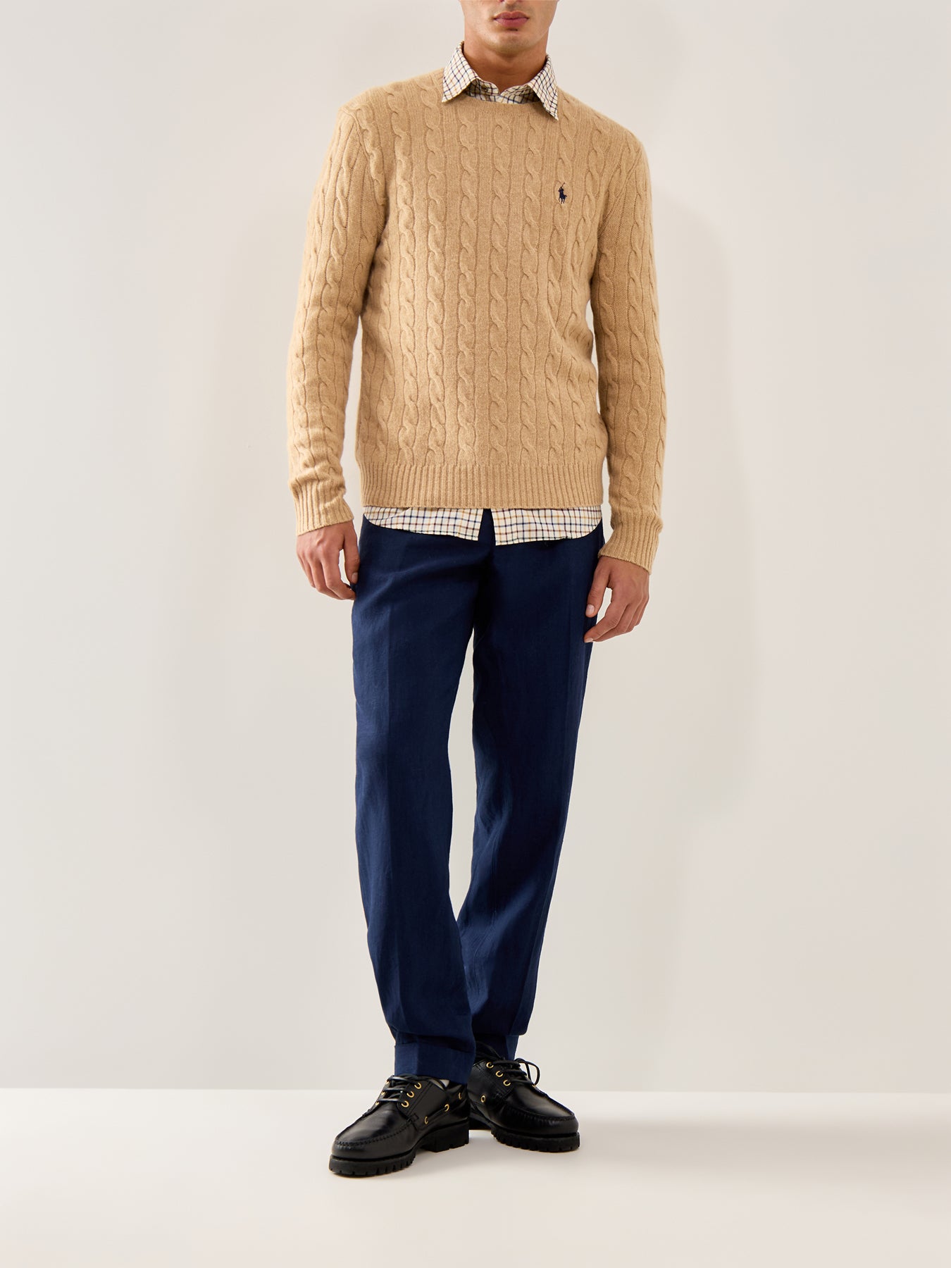 Wool Cashmere Blend Cable Knit Camel Melange