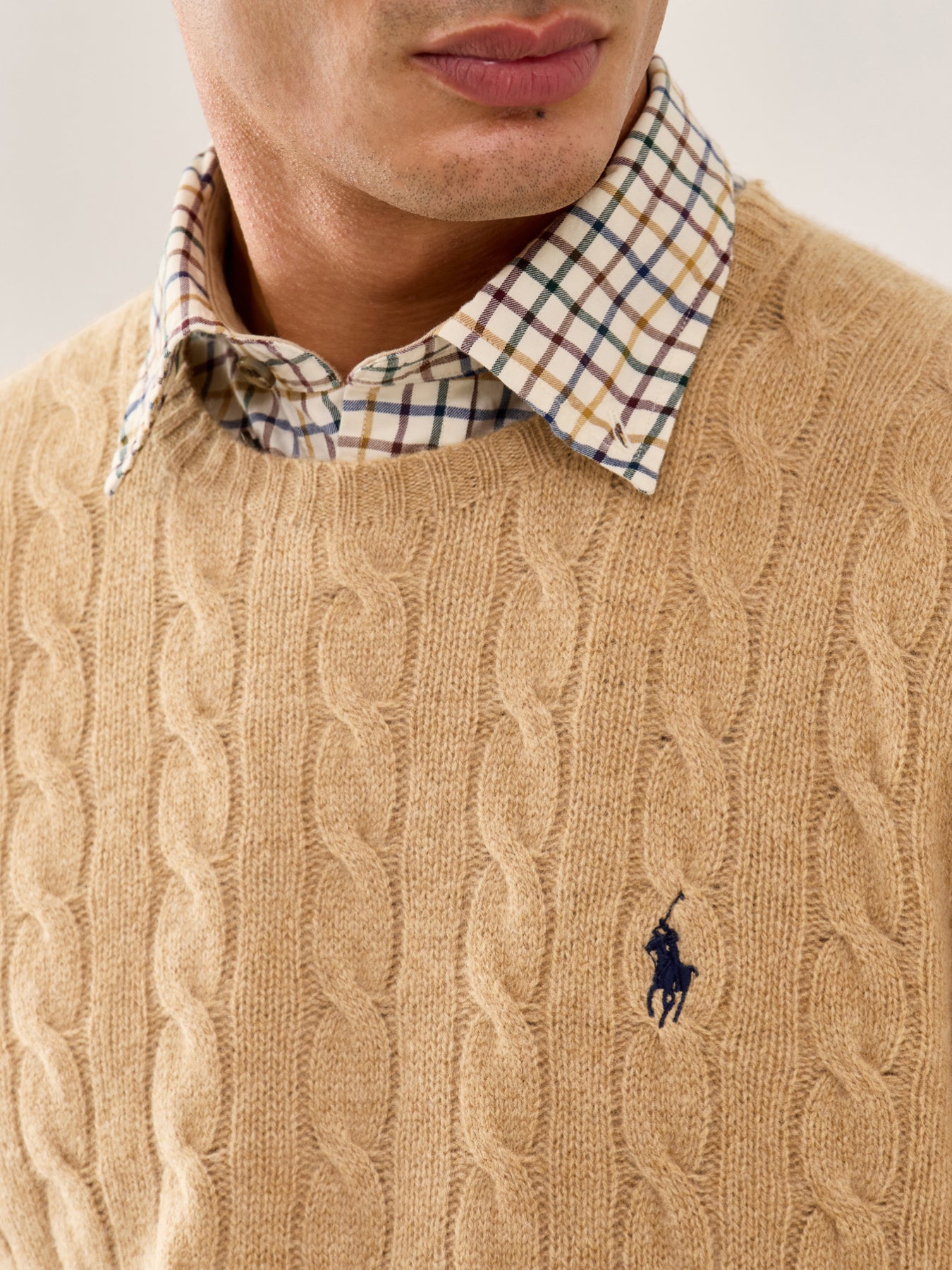 Wool Cashmere Blend Cable Knit Camel Melange
