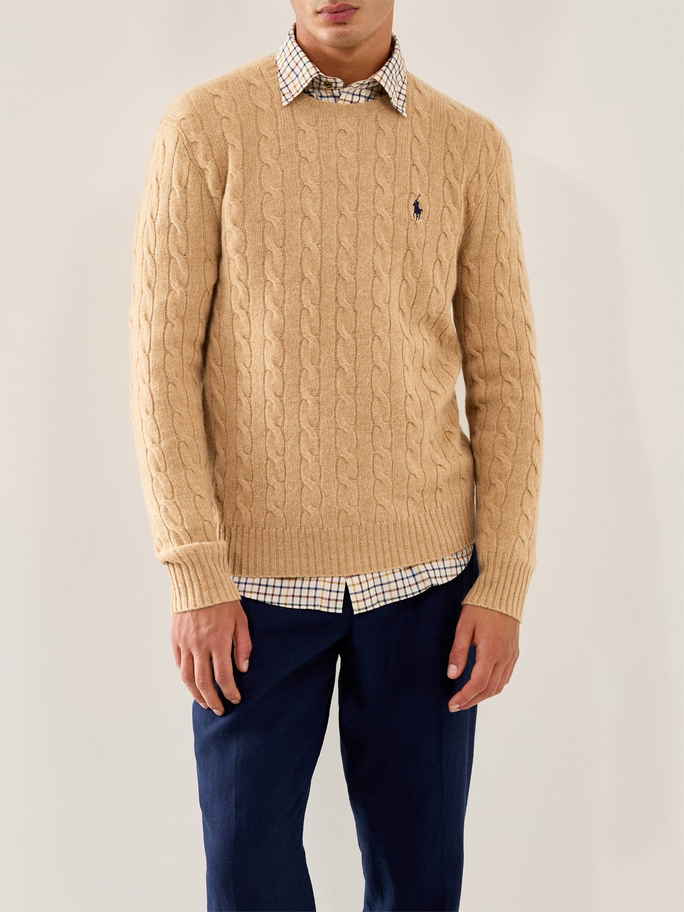 Wool Cashmere Blend Cable Knit Camel Melange