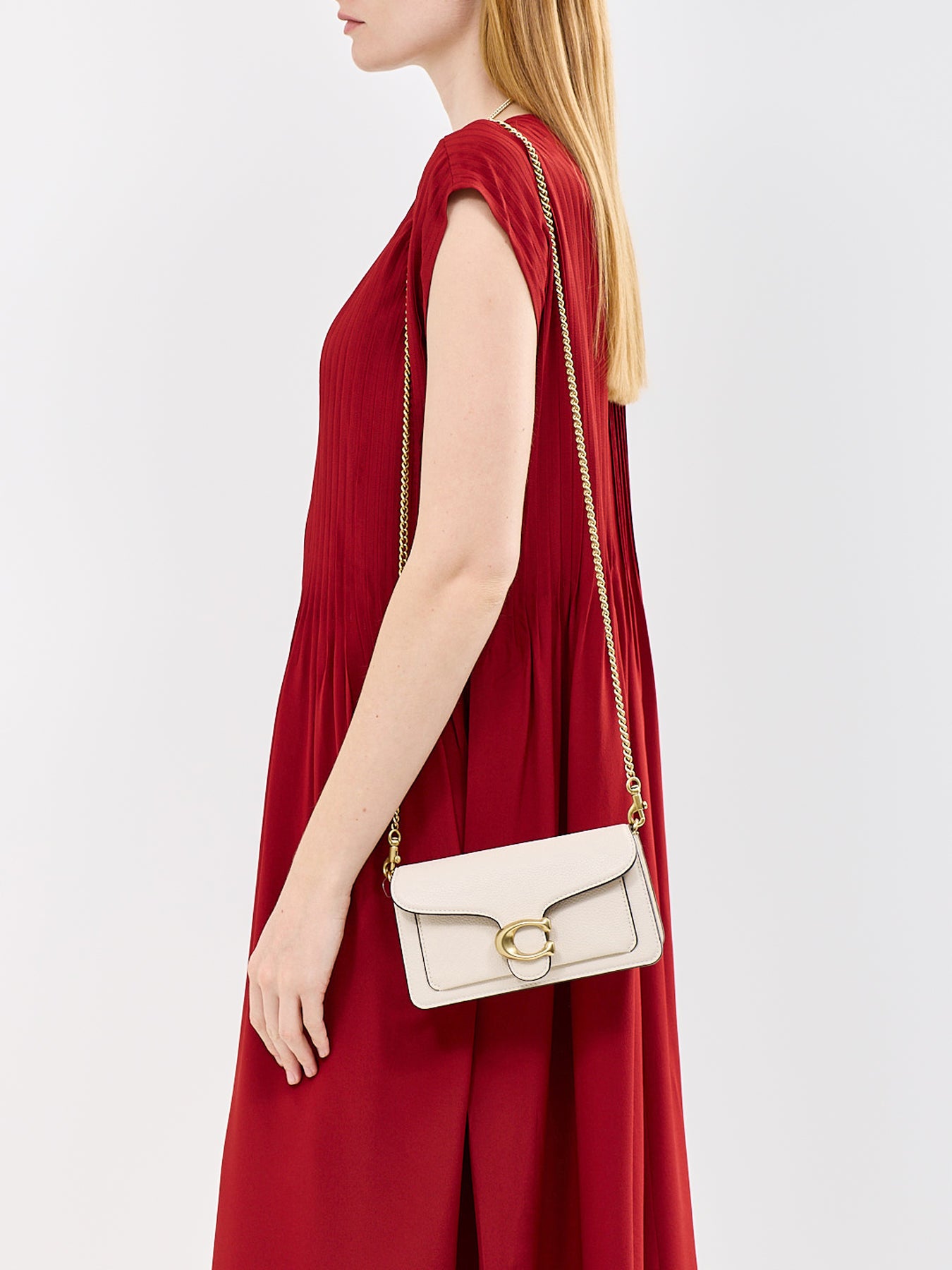 Tabby Chain Leather Clutch Chalk