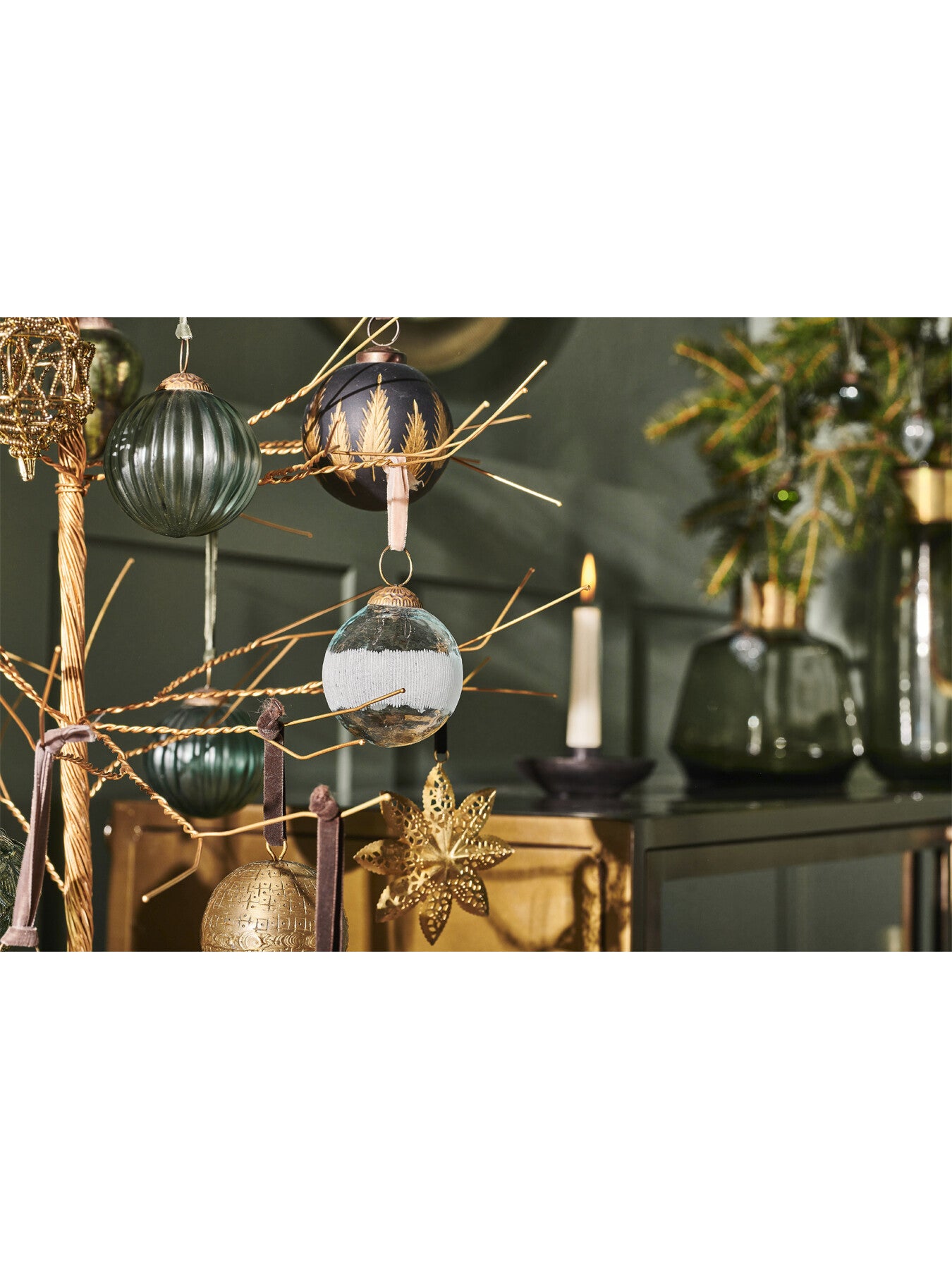 Hara Green Glass Baubles Pack Of 4
