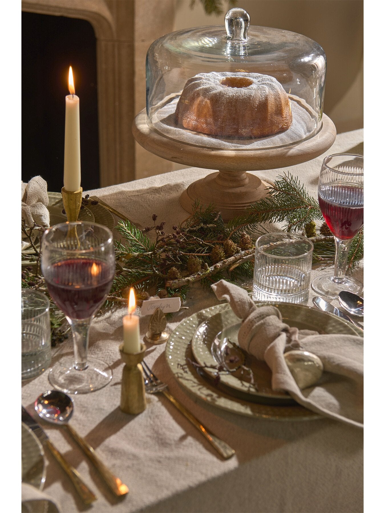 Recycled Glass Dome and Mango Wood Cake Stand