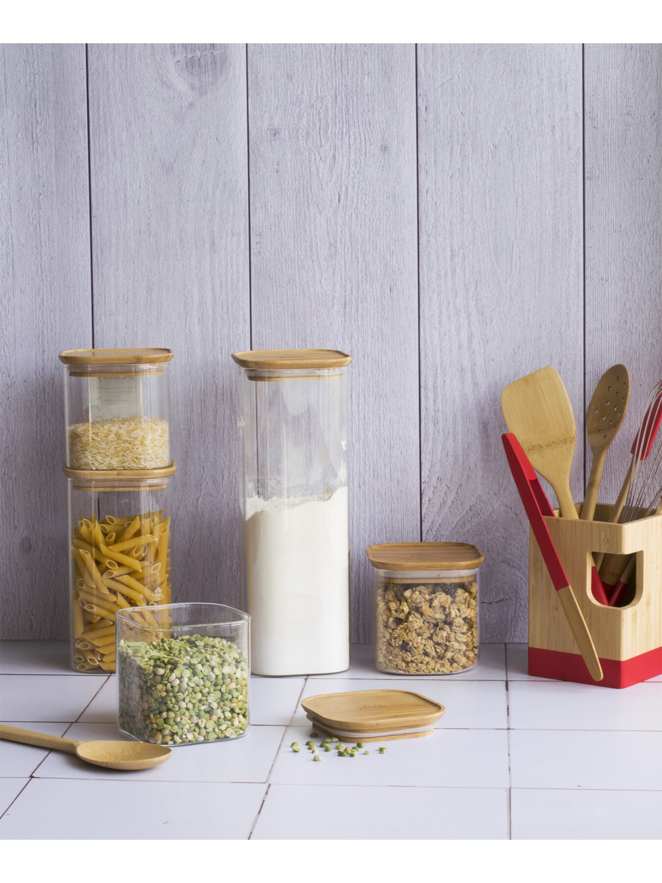 Square Tall Glass Food Storage Container with Bamboo Lid 800ml