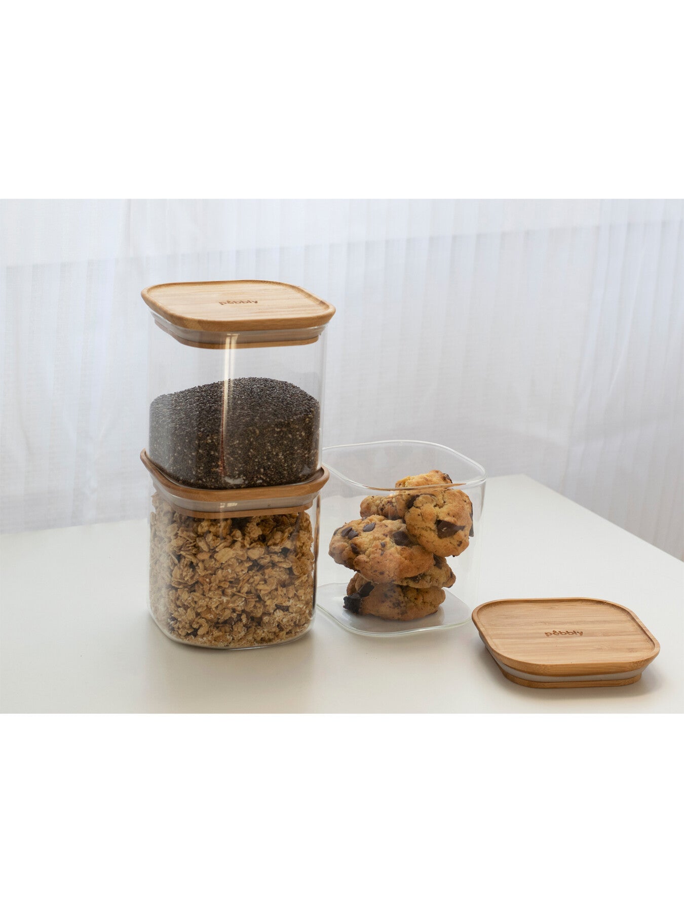 Square Tall Glass Food Storage Container with Bamboo Lid 800ml