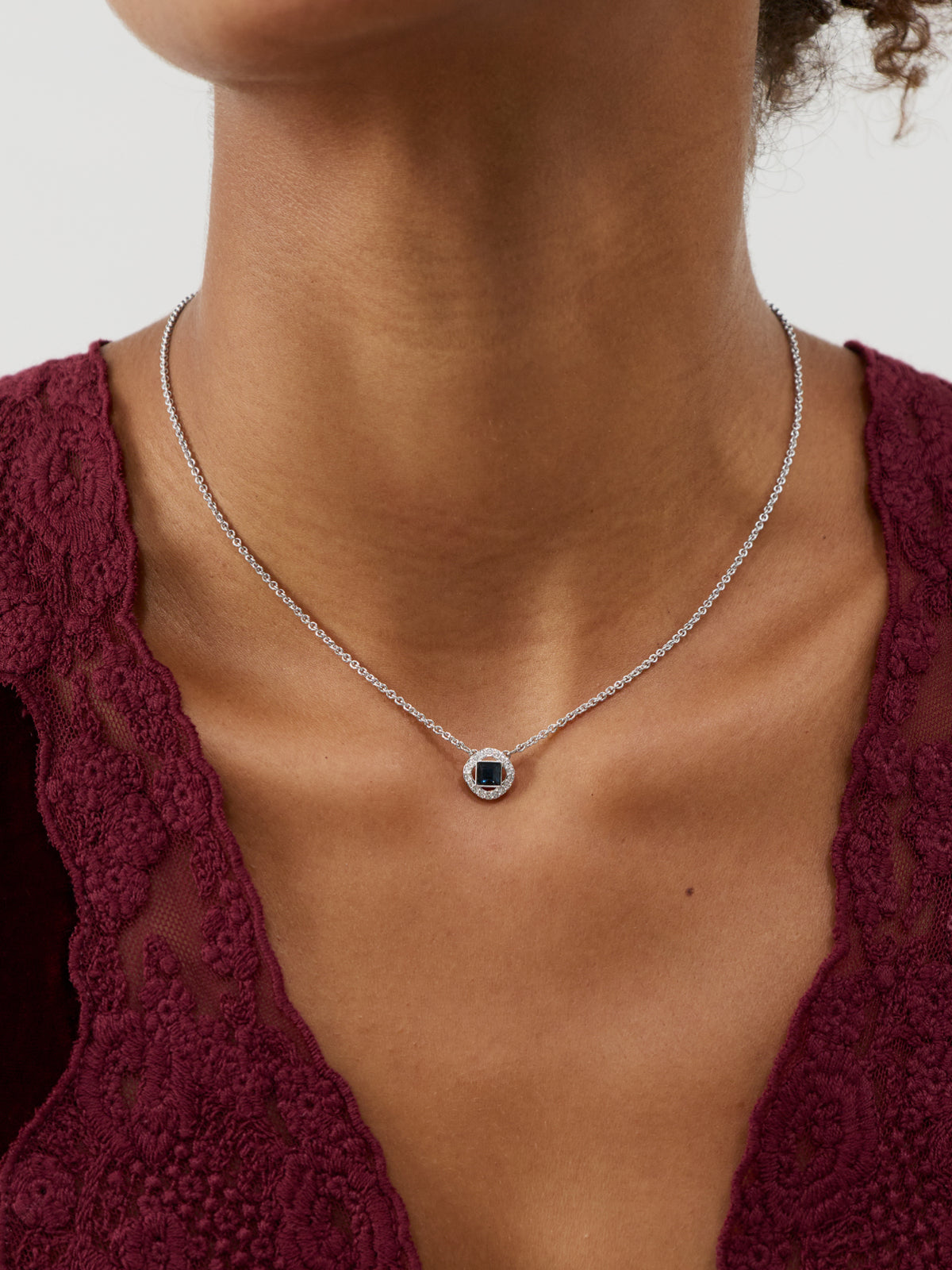 Angelic necklace Square cut Blue/Rhodium plated