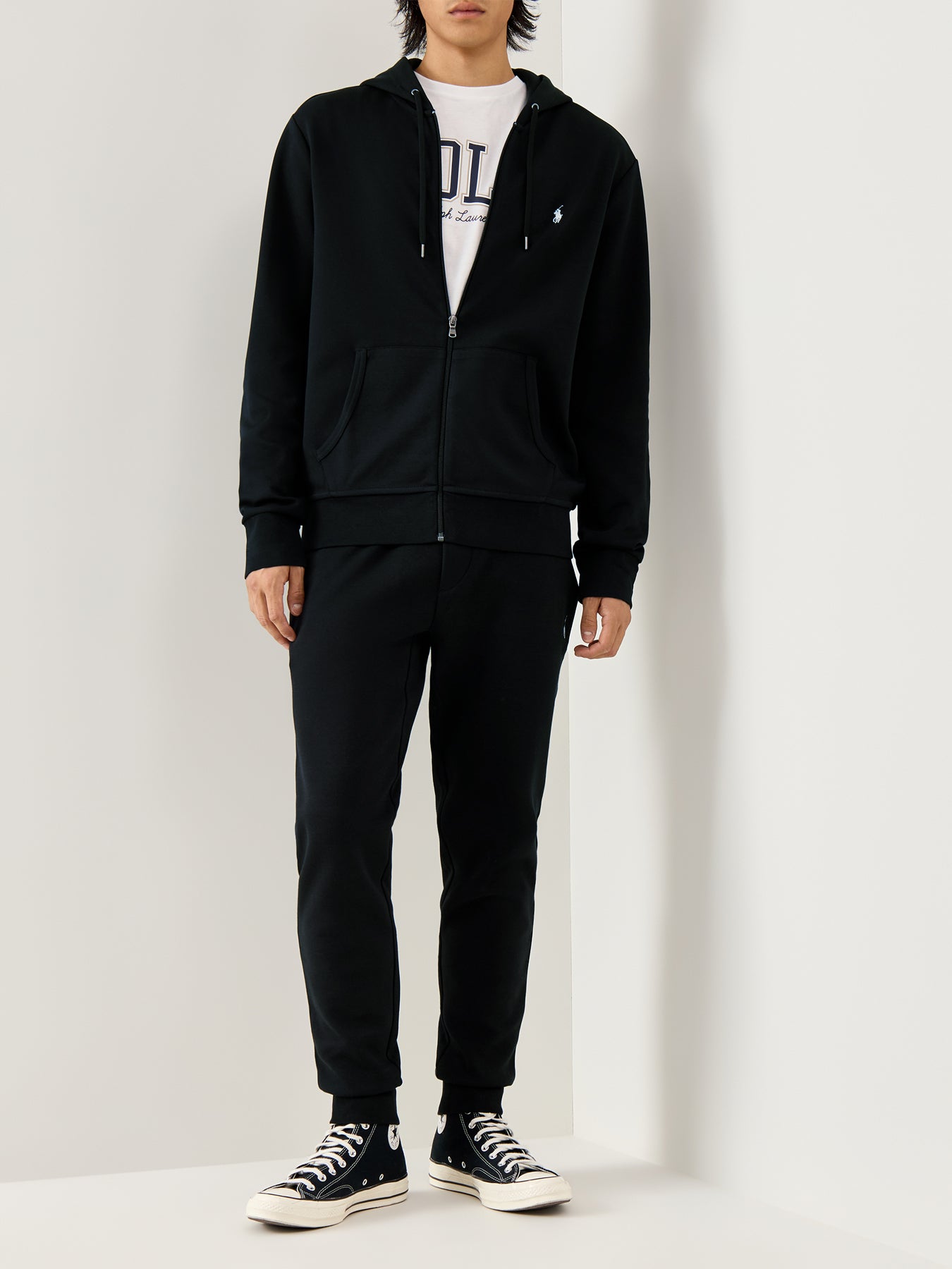 Double Knit Zip Up Hoodie Polo Black